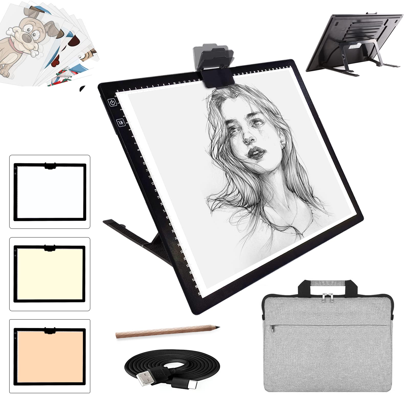 elice A3 LED Light Pad with Carry Bag, Wireless Battery Stand Rechargeable 6 Adjustable Brightness Tracing Box for 5D Diamond Painting Drawing Sketching Animation Weeding Vinyl, Black