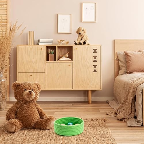 Miniatura 5 de Canastas pequeñas de almacenamiento para estantes, paquete de 6 cubos redondos de cuerda de algodón, cestas tejidas decorativas y lindas para