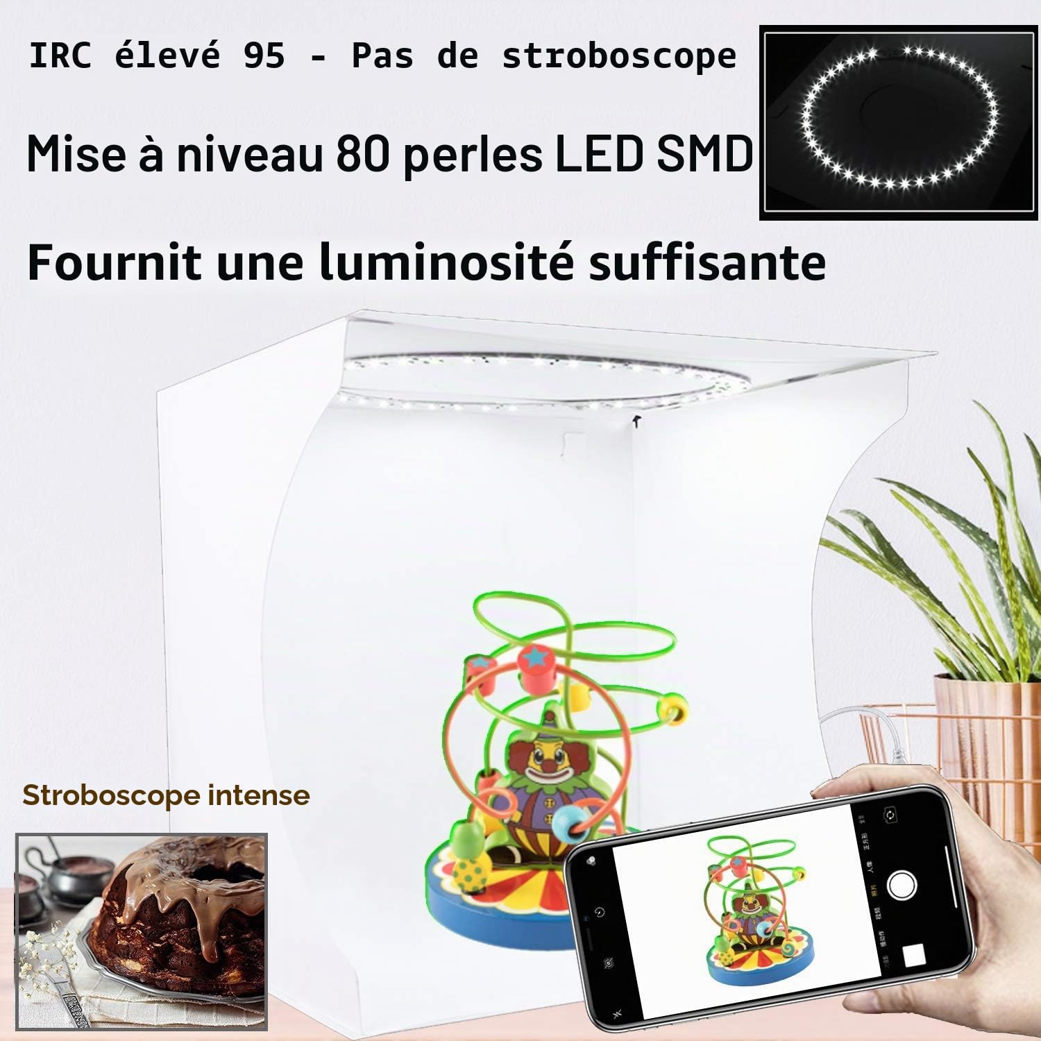 DUCLUS Studio Photo Portable 30x30 cm Boîte à Lumière, Pliable Photo Box avec 88 LED Lumière Dimmable Blanche/Douce/Chaude et 6 Toiles de Fond pour Photographie Produits Bijoux Cosmétiques