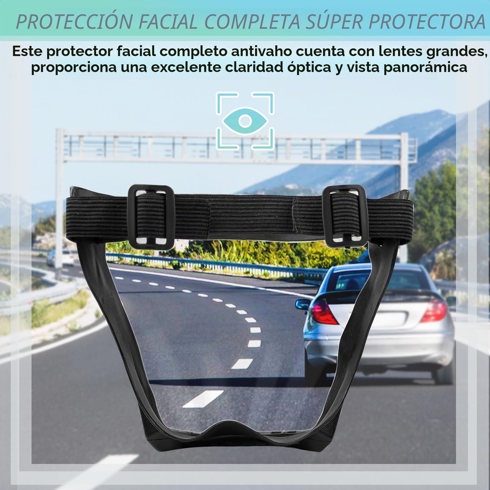 Protección facial protector antiempañamiento de cara completa de plástico transparente con banda ajustable para adultos