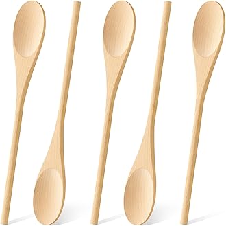 MORGLES 5 Pcs Wooden Spoons for Cooking, 12 Inches Long Handle Spoons for Mixing, Tasting Stirring Food, Large Wooden Cooking Utensils for Kitchen and Crafts