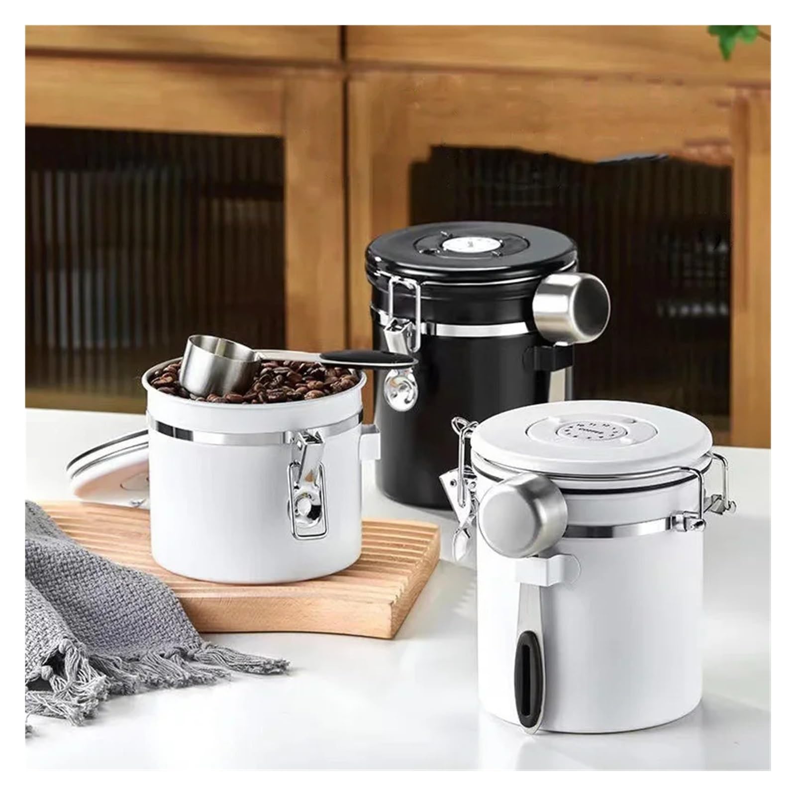 Große Kapazität Kaffeebohnen Vakuum Lagerung Edelstahl Luftdichten Behälter Getreide Tee Nuss Lagerung Jar für Kaffeebohnen, Zucker(Silver-1200ML)