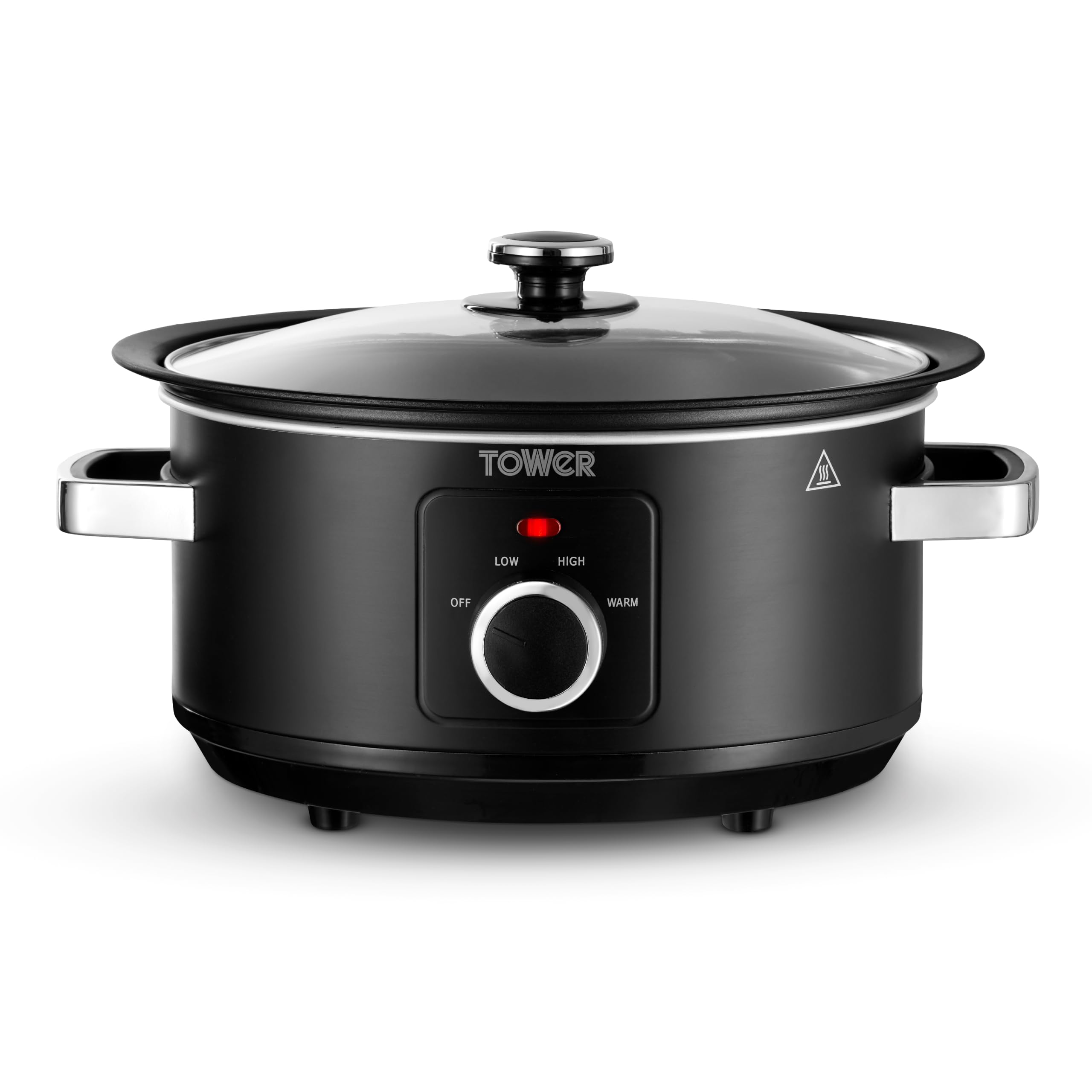 Tower Sear & Stew 3.5L Slow Cooker with Aluminium Hob-Safe Pot, One Pot Cooking, Non-Stick & Dishwasher Safe, 3 Heat Settings, 163W, Black, T19065BLK