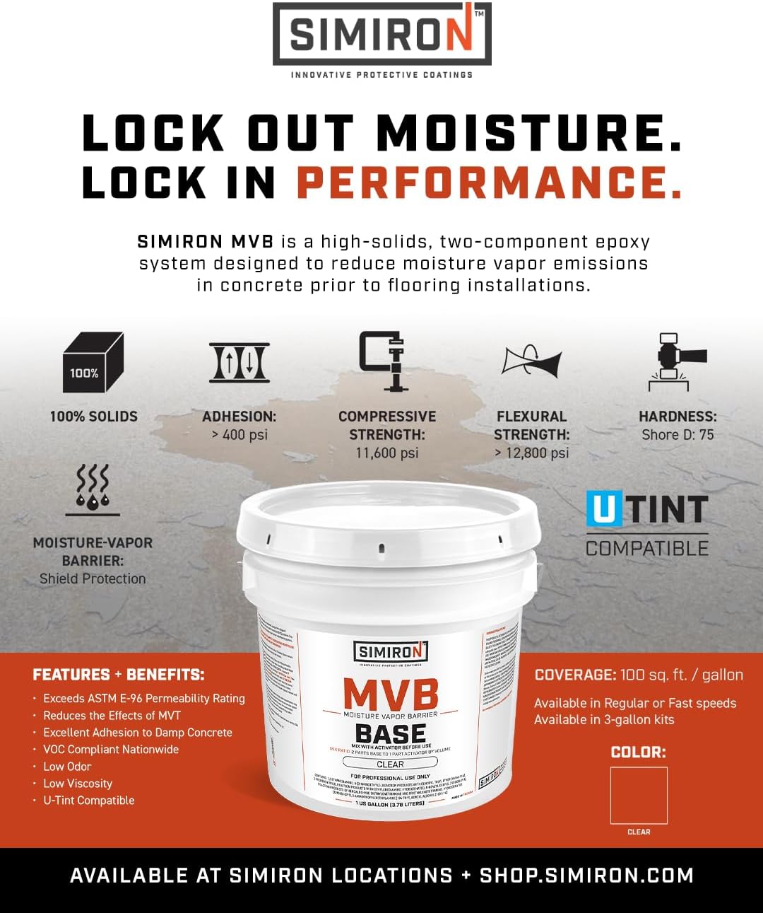 Moisture Vapor Barrier Epoxy Primer Kit- 100% Solids - Clear Finish (3 Gallon) 2:1 Ratio
