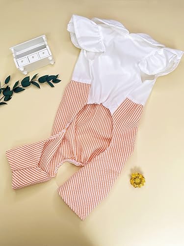 Miniatura 4 de QWINEE Mono decorativo con lazo a rayas para perro, mangas con volantes, ropa para perros y gatos con patas, ropa para mascotas de Yorkie Pomerania,