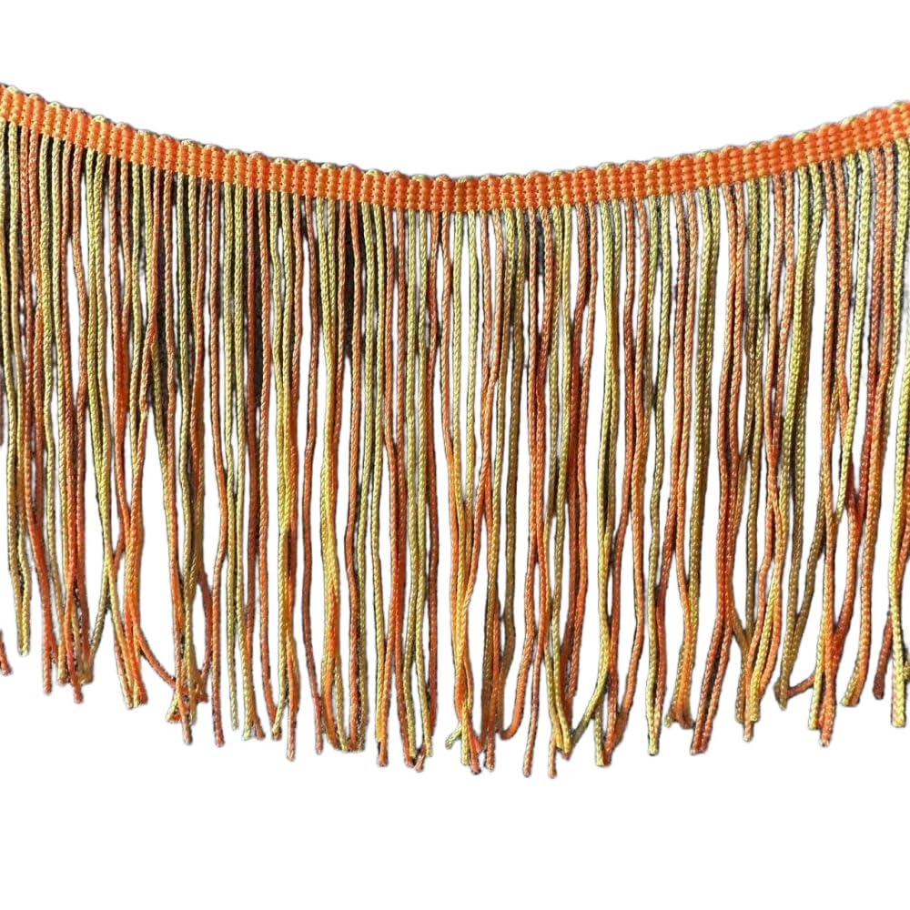 Blausky 10 cm x 5 m Wide Tassel Fringe Trim Dance Fringe Cut Fringe Silky Fringe Ribbon Decorative Ribbon Fringe Trim Ribbons for Sewing, for Latin Dress, Lingerie Curtains, Brown Green