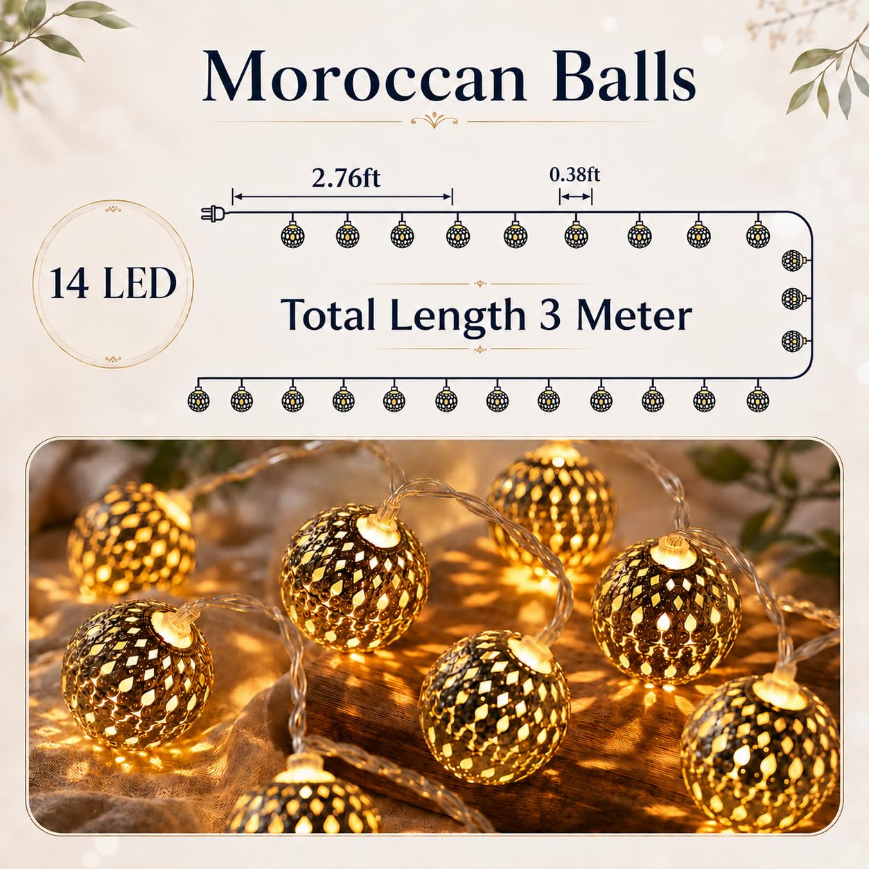 Moroccan String Lights - 14 LED Warm White -2