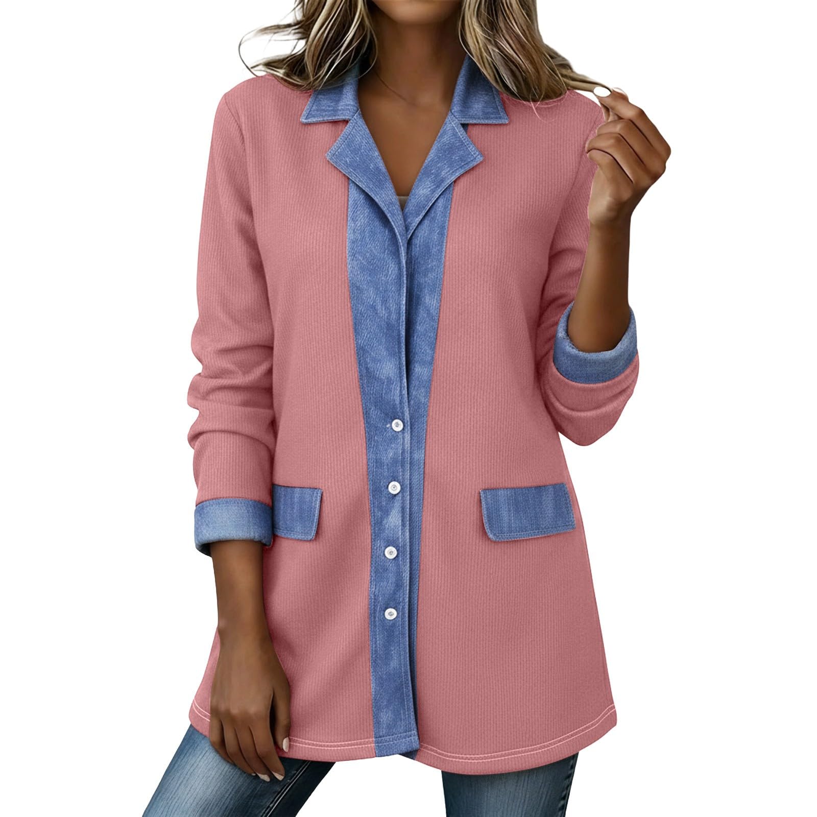 Générique Dżinsowy patchworkowy sweter oversize, gruba dzianina, swobodny styl. (XL)