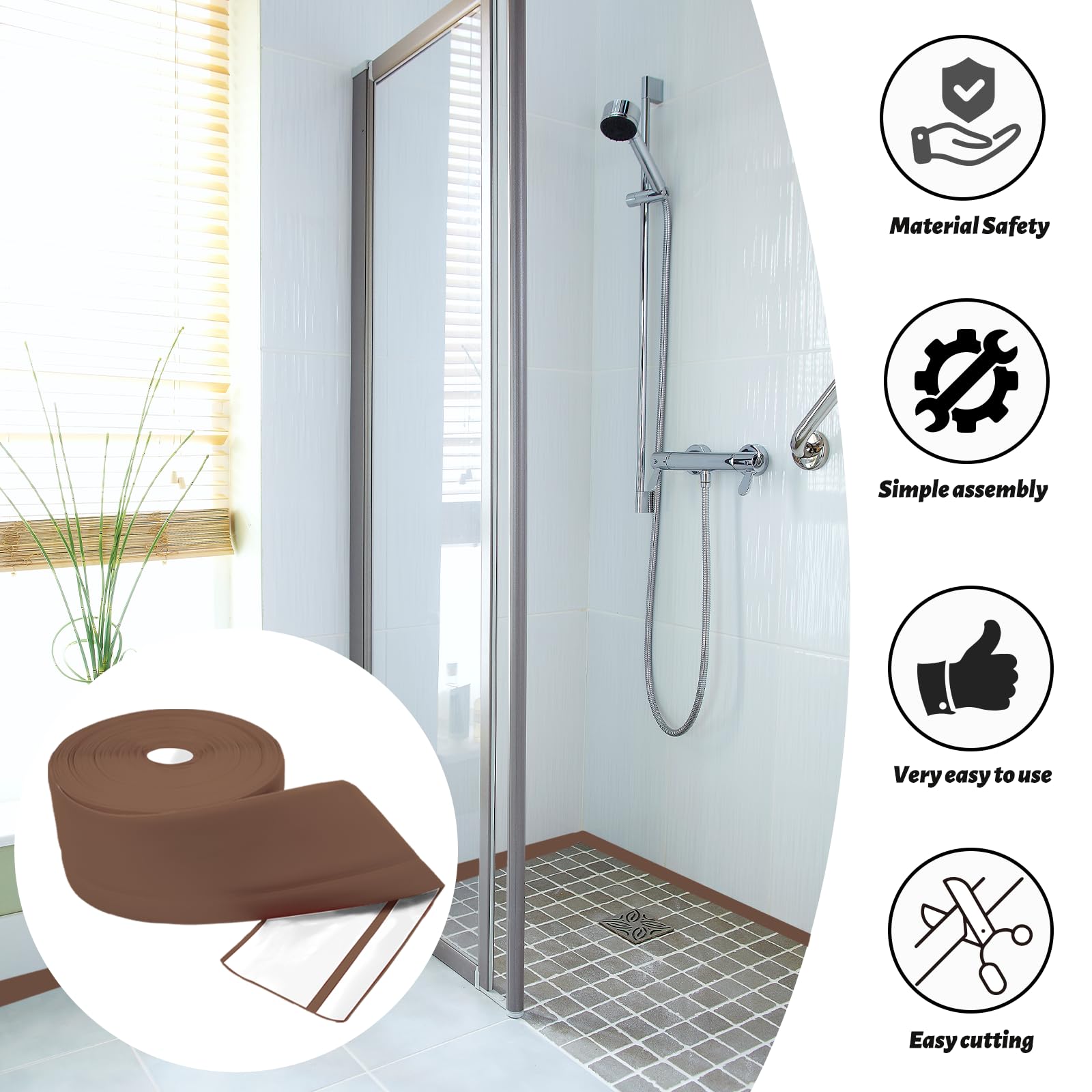 Battiscopa Flessibile Autoadesivo Braun, 18M Battiscopa in PVC, Battiscopa Bianco, Battiscopa per Cucina Sigillante Impermeabile, Battiscopa Morbido Adesivo per Bagno, Battiscopa 50mmx20mm