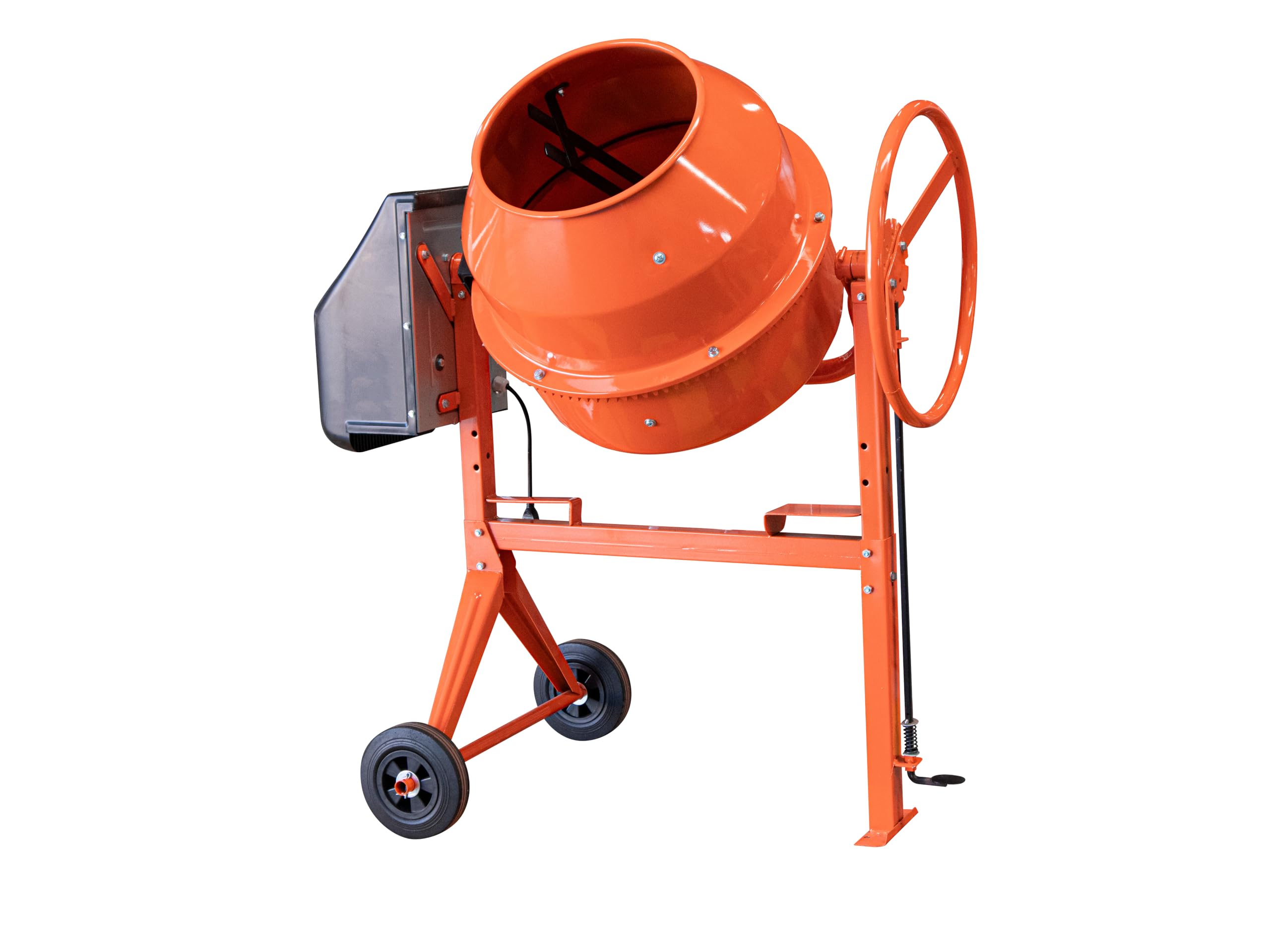 B135U Betonmischer 230V Mischmaschine Beton Zementmischer Mörtelrührer (125 Liter Trommelvolumen, 650 Watt Motorleistung, Zahnkranz aus Gusseisen, IP45, Fußbremse) orange