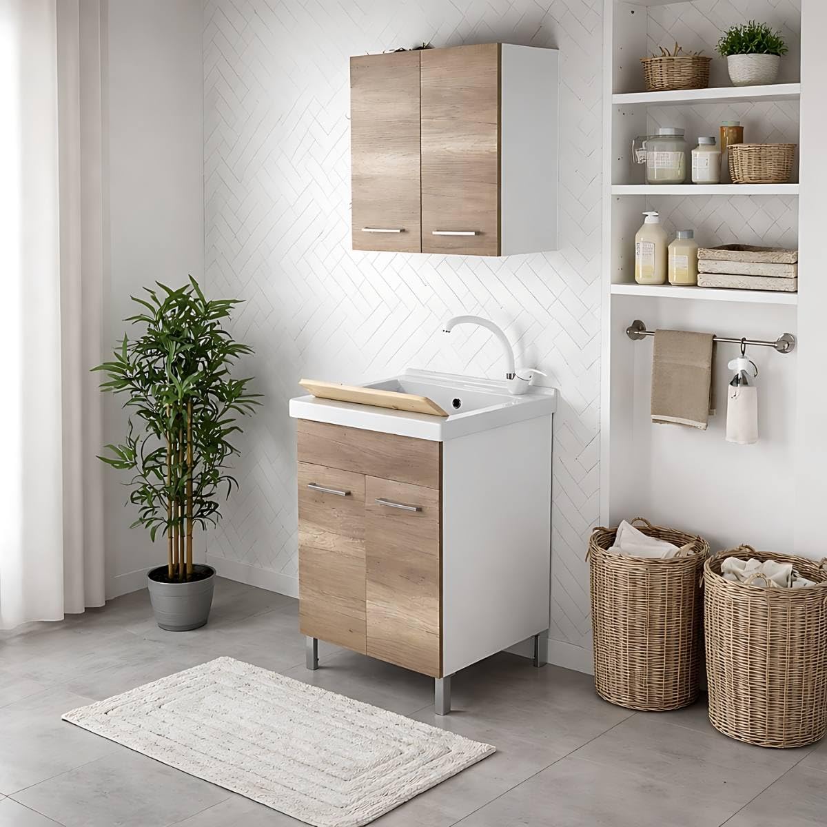 LAVATOIO PILOZZO RENO CERAMICA 60 x 50 TUTTA VASCA PER TOP O MOBILE DA INCASSO O INSTALLAZIONE CON STAFFE ANCHE IN ESTERNO INCLUSO DI PILETTA IN ACCIAIO E SIFONE (DX Foro Rubinetteria)