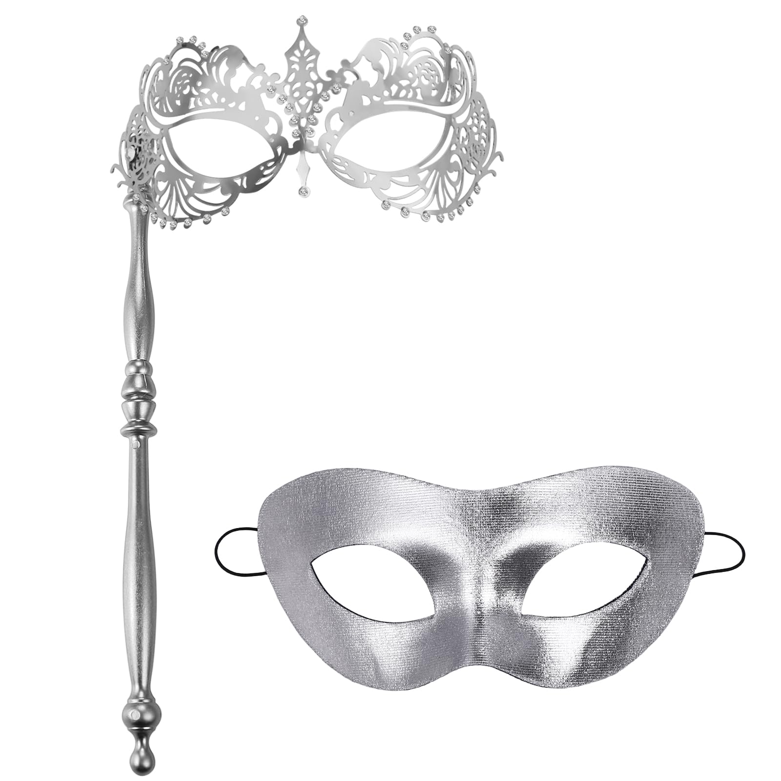 Oidea Masquerade Mask with Stick for Couples: Luxury Rhinestones Party Mask for Women Men Mardi Gras Venetian Carnival Masks Set Halloween Costume Accessory