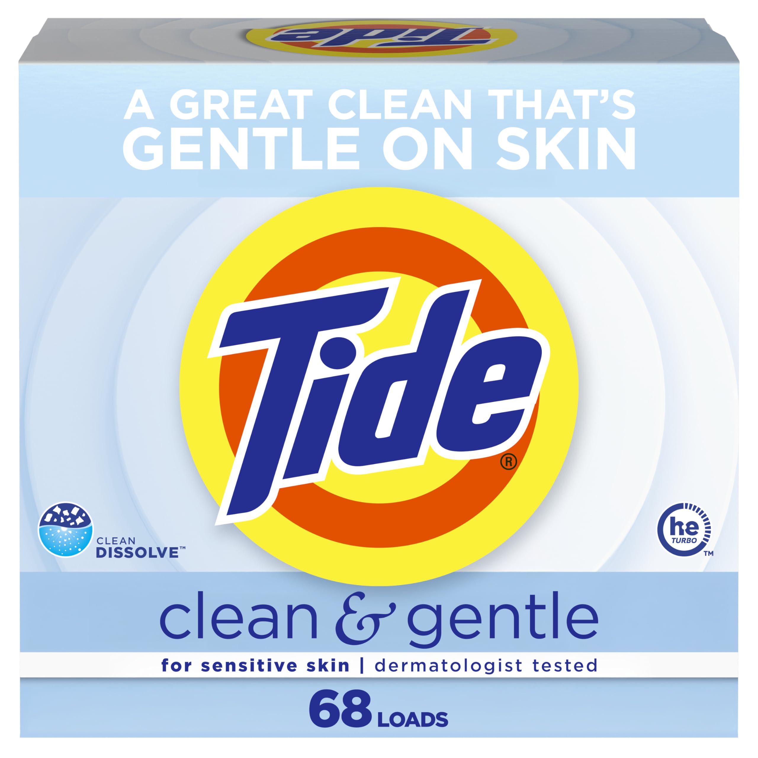 TideClean and Gentle Powder Laundry Detergent, Unscented, 68 Loads, 77 oz