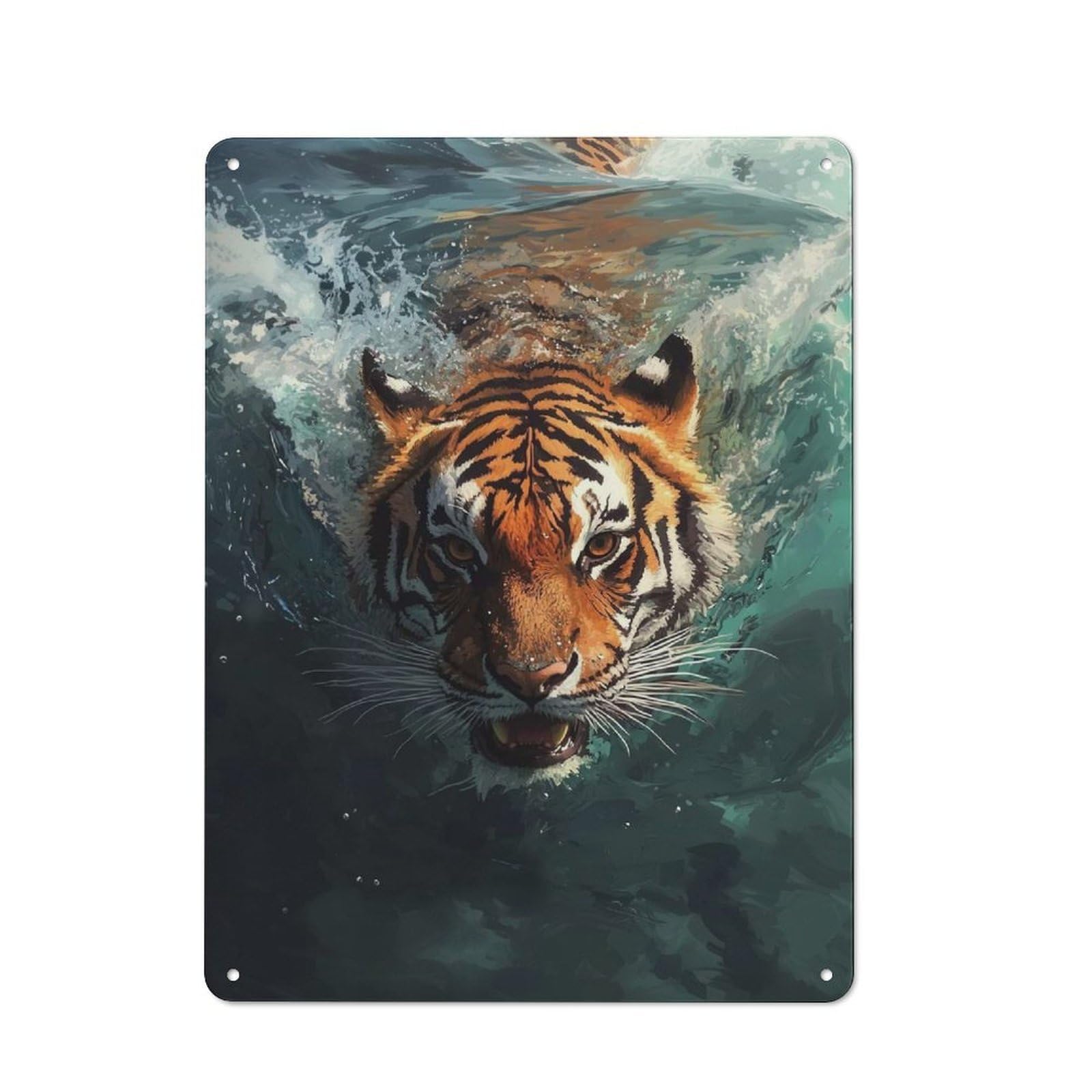 Tiger Swimming Underwater Metal Wall Sign 40x30cm, Vintage Home Bar Decor for Pub, Home Bar, Shed Or Man Cave
