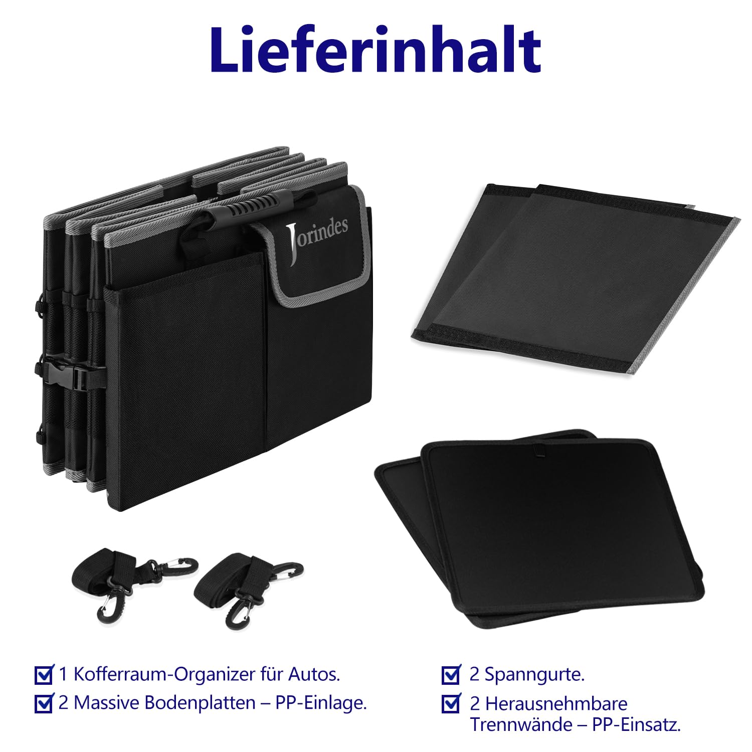 Jorindes Kofferraum Organizer, Kofferraumtasche mit Kühltasche, Auto Organizer Kofferraum Zusammenklappbarer 3 Extra Große Fächer 5IN1 Auto Aufbewahrungsbox - Verstellbare Sicherungsriemen