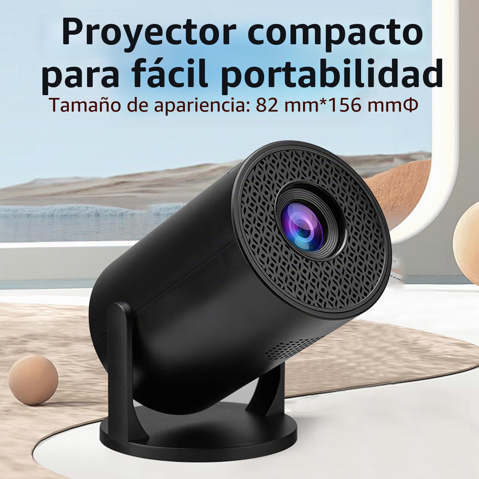 XUMIUZIY Mini Proyector Portátil Full HD 1080P Negro con Fidelidad Sin Cables y Bluetooth, Giratorio de 270°, Proyector de Cine en Casa Pequeño con Pantalla de 150''