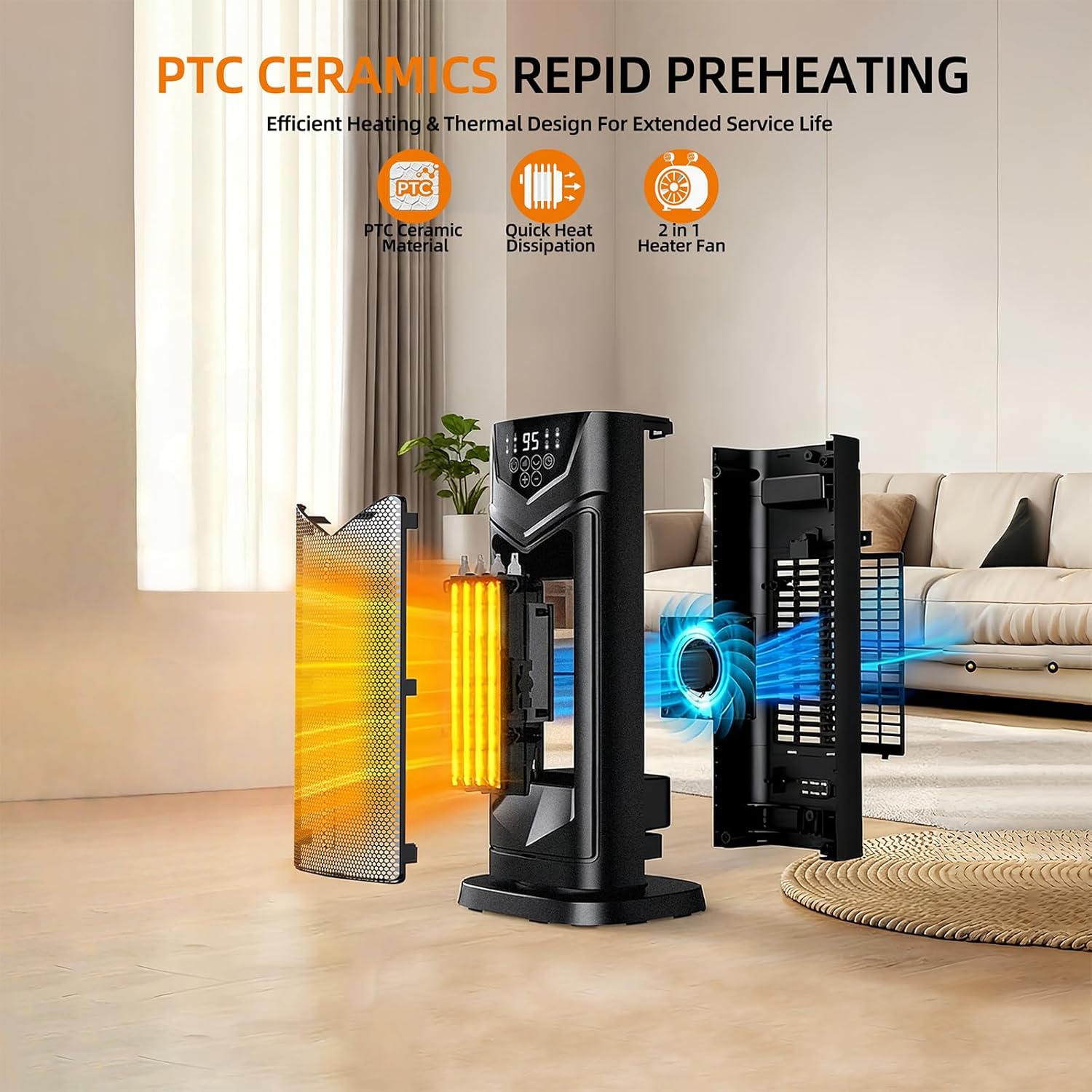 Space Heater, 1500W Electric PTC Ceramic Heater for Indoor Use with Thermostat & 4 Fan Mode, 12H Timer, Remote, 2026 Upgraded Fast & Safety Portable Heat for Bedroom, Living Room