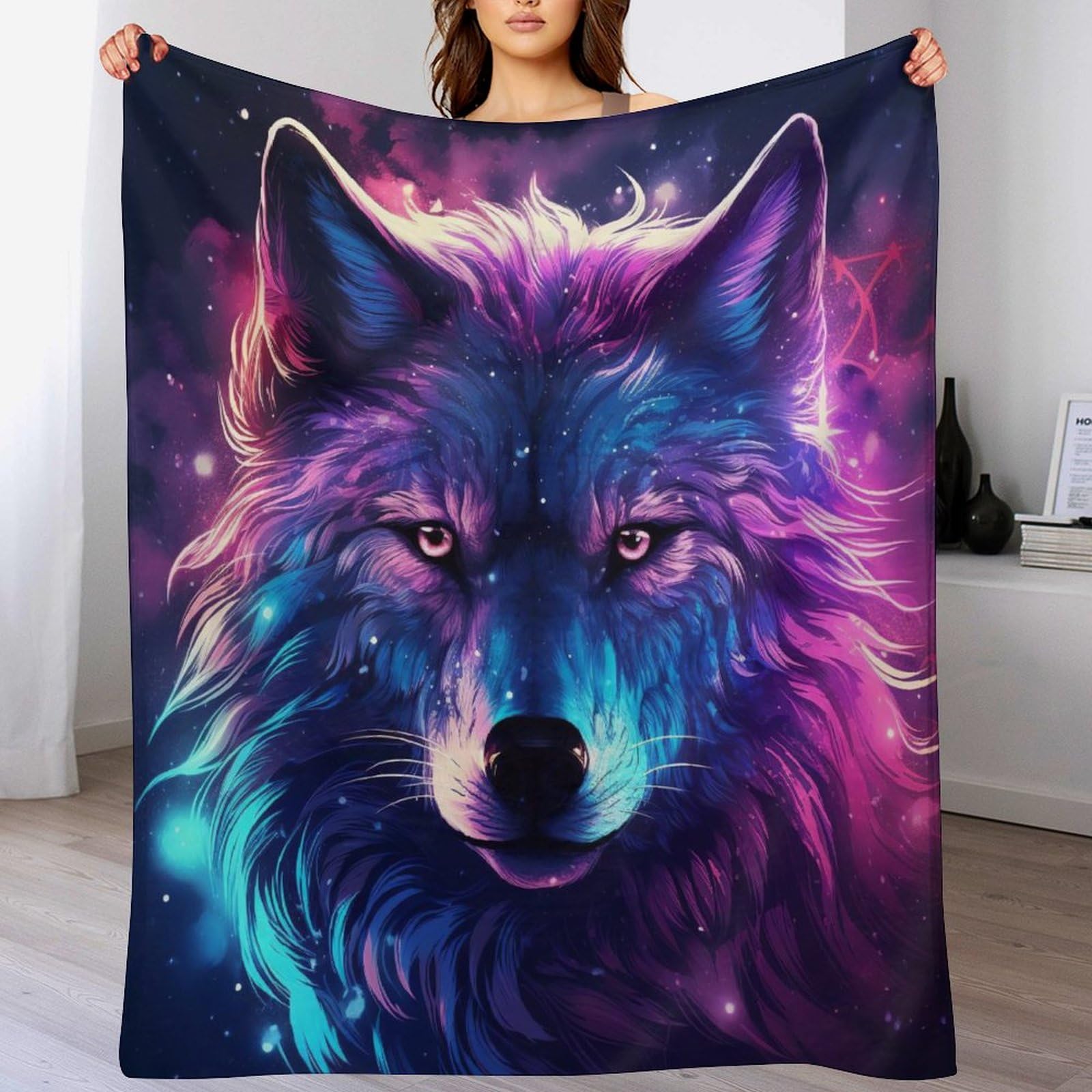 Couverture Polaire Loup en flannel douce pour lit et jeté de canapé confortable 130x180cm