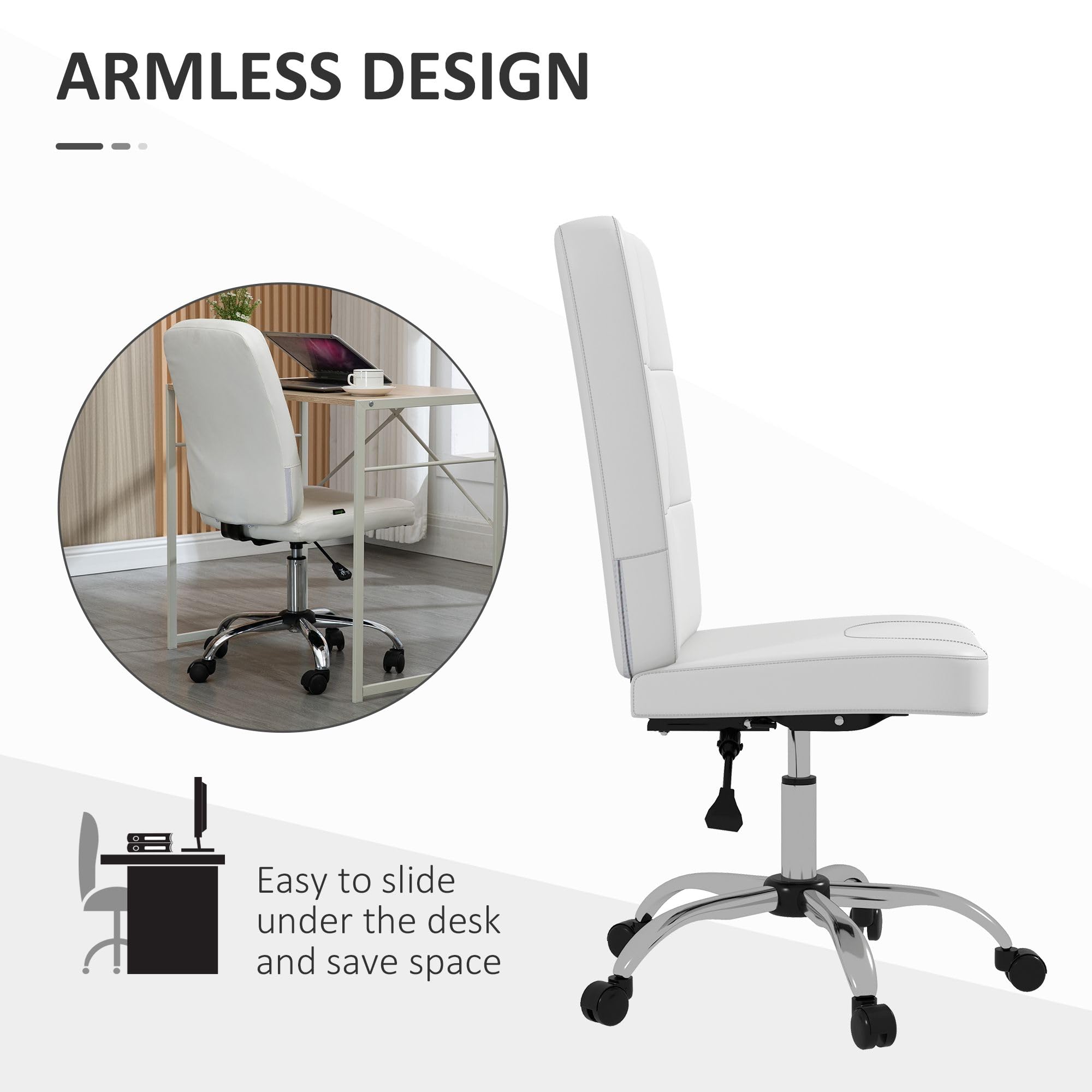 Vinsetto Sedia Da Ufficio In Rete Beige – Senza Braccioli, Girevole Con Ruote, Altezza Regolabile 90-100cm – Design Salvaspazio