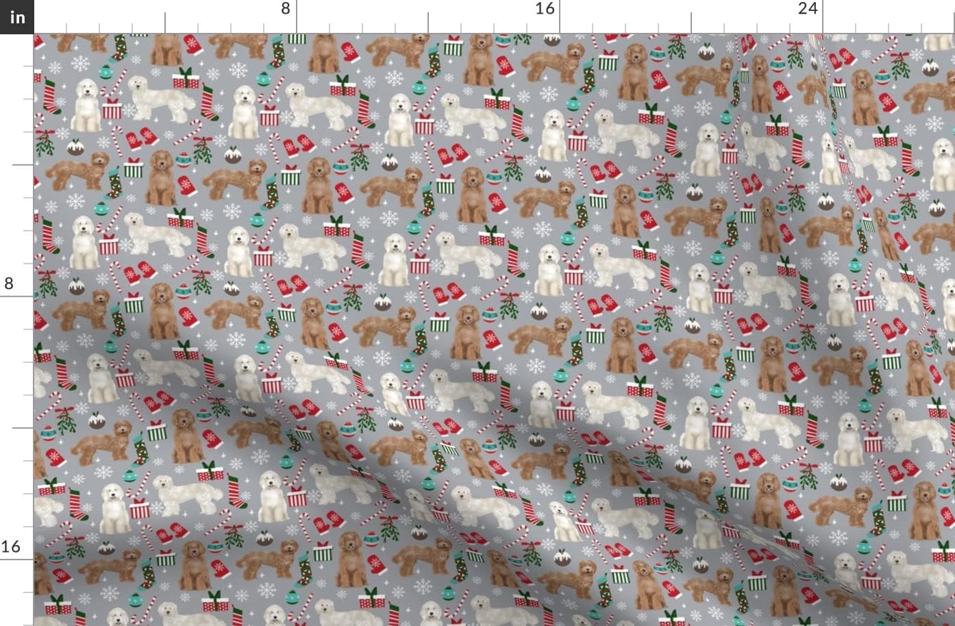 Spoonflower Fabric - Labradoodle Dog Breed Christmas Stockings Pet Lovers Holiday Grey Printed on Organic Cotton Sateen Fabric by The Yard - Sewing Quilting Apparel Home Decor