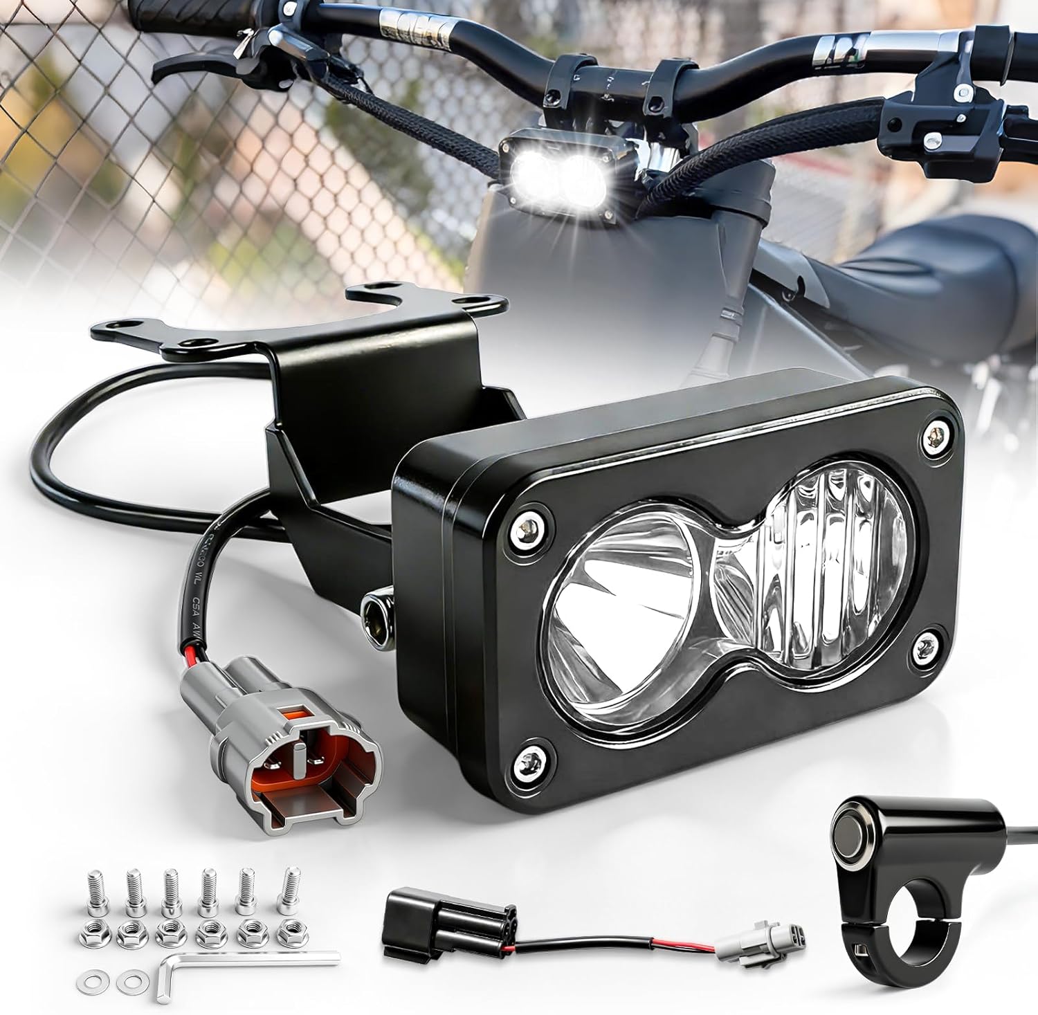 BraveWAY Motorcycle Headlight Upgrade Kit 3 Inch 3000K Amber Motorcycle Lights with Mount Bracket Spot Flood Combo Beam Dirtbike Headlight Plug and Play for Sur-Ron Segway X260 Talaria Sting MX4 MX5