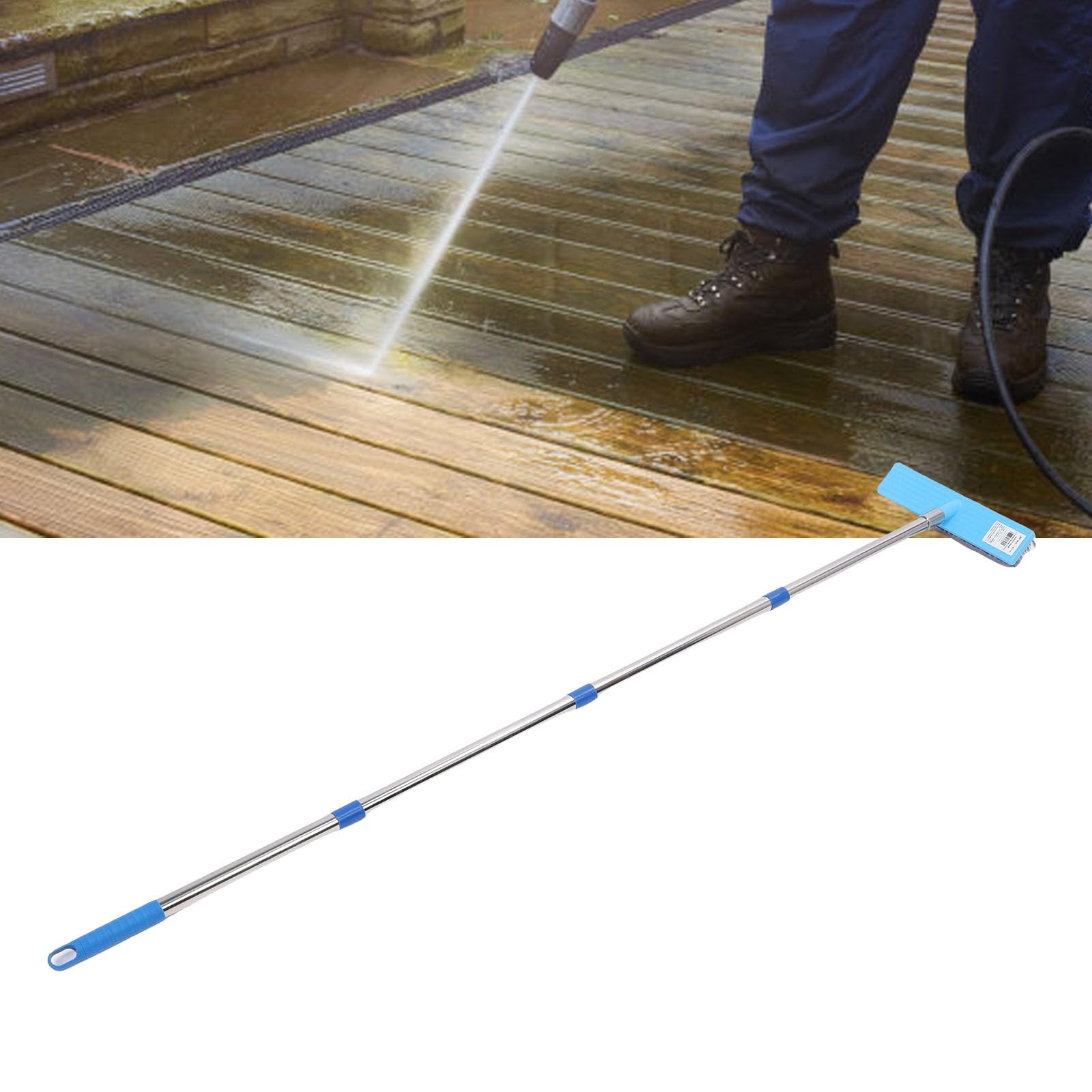 Scopa in Filo Metallico Resistente per Esterni, 30 Cm |Manico Telescopico Antioscillazione, Spazzola in Acciaio Inossidabile e Filo d'Acciaio per Cemento della Terrazza del Patio (160 cm)