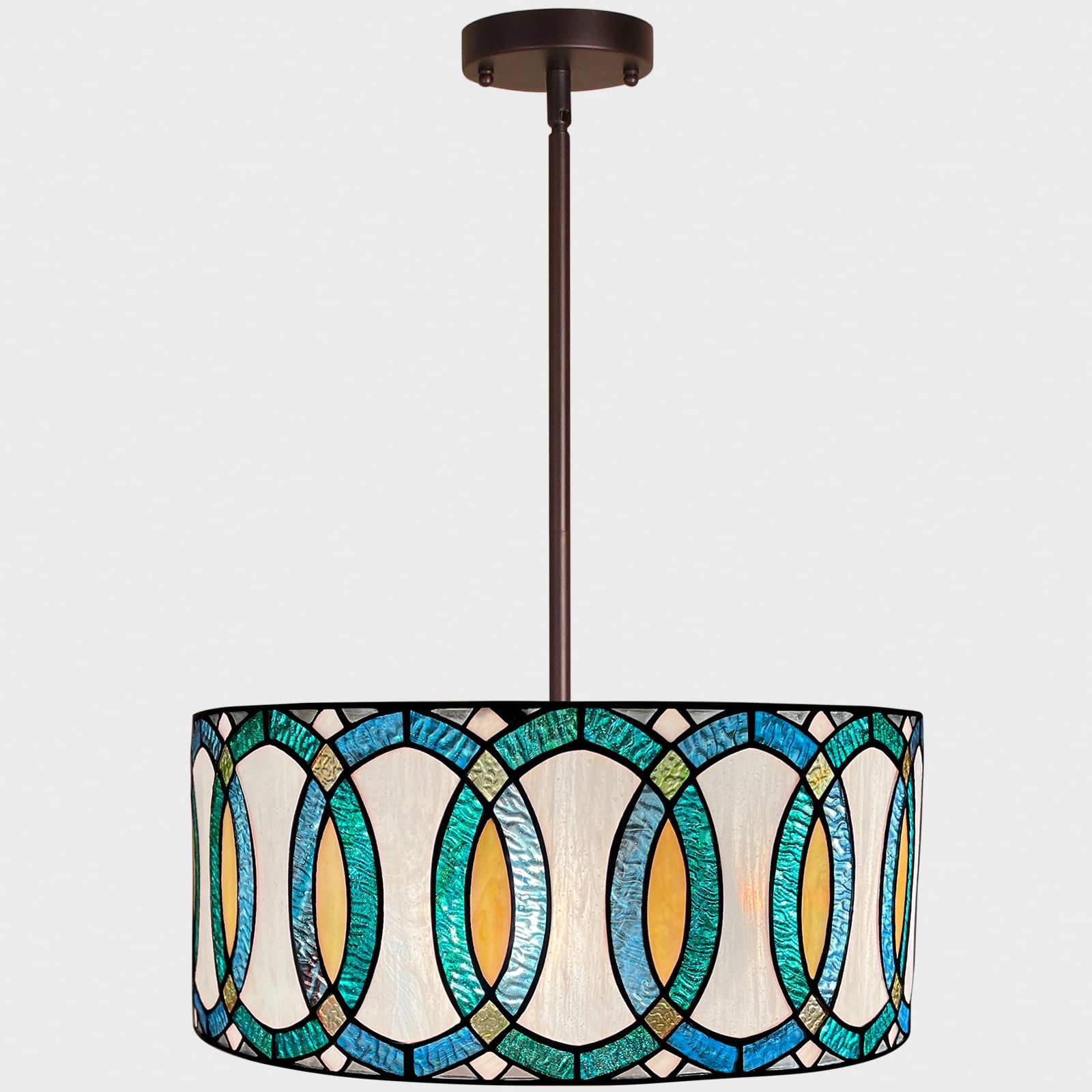 Tiffany Pendant Light, 16" Wide Modern Style Stained Glass Hanging Lamp for Kitchen Island, Dining Room, Tilt Mount