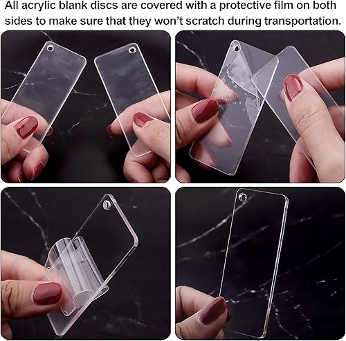 Miniatura 5 de Duufin Juego de llaveros de acrílico rectángulo, rectángulo transparente, acrílico, 1.2 x 2.8 in, llaveros con cadena y anillos para saltar