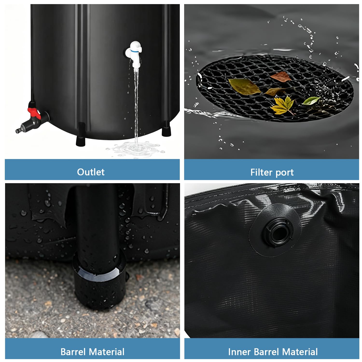Serbatoio di stoccaggio dell'acqua pieghevole portatile, 200 L, per esterni, resistente, in PVC, pieghevole, con beccuccio in ottone, contenitore riutilizzabile di grande capacità per camper