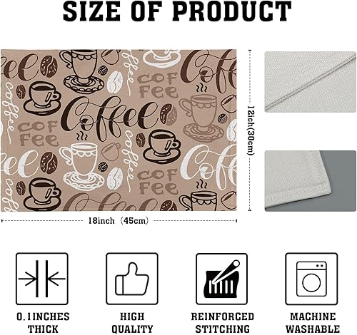 Miniatura 4 de Juego de 4 manteles individuales de café, manteles individuales rectangulares de lino de 12 x 18 pulgadas, antideslizantes, para decoración de