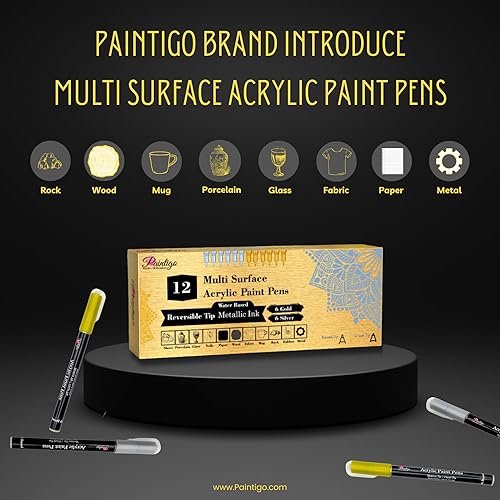 Miniatura 5 de Bolígrafos de pintura acrílica, paquete de 12 6 marcadores dorados y 6 plateados, bolígrafos de pintura para pintura de rocas, piedra, cerámica,