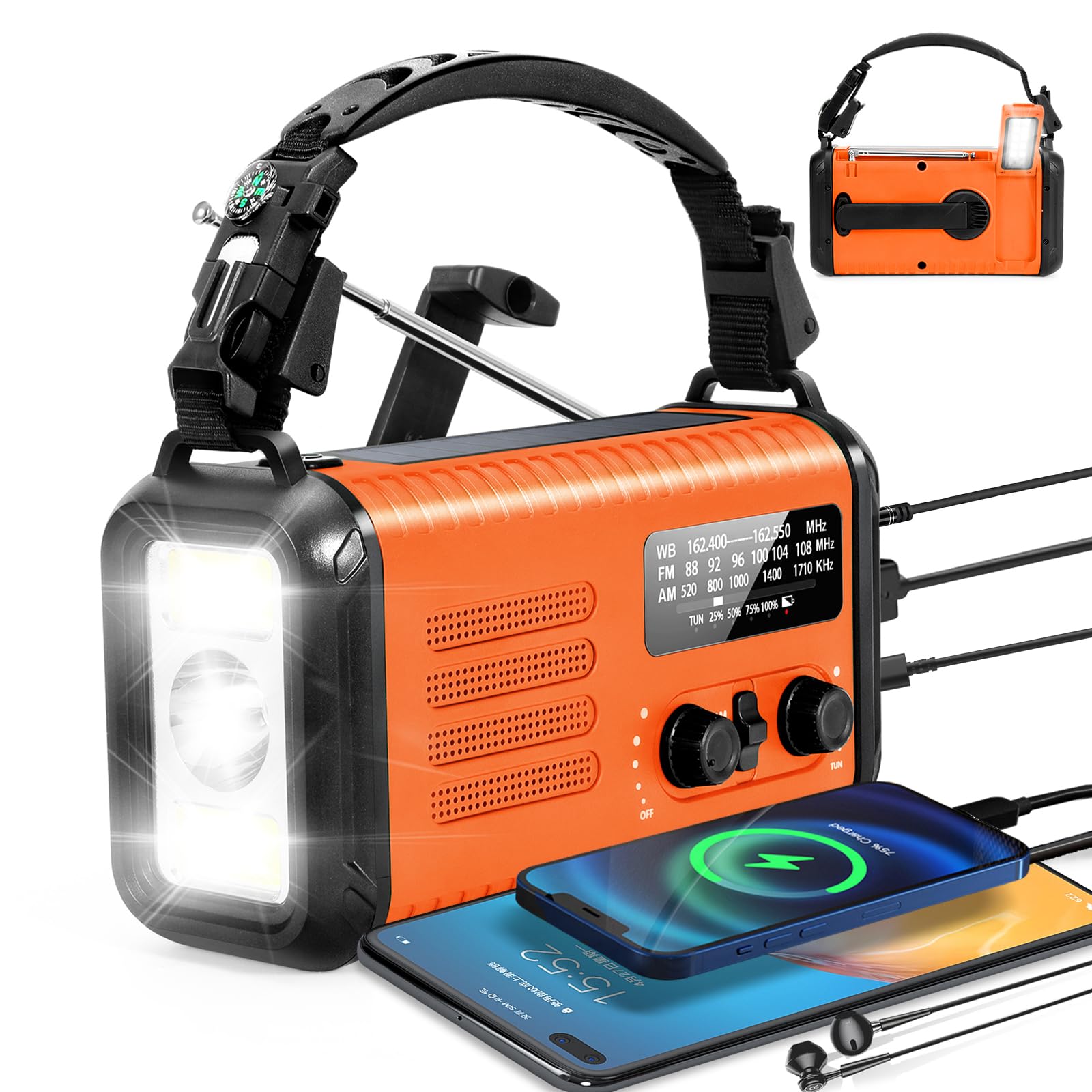 Hand Crank Emergency Radio, NOAA Weather Radio with AM/FM &amp; Solar Radio, 20000mAh Rechargeable Battery Powered, Cell Phone Charging, 3 Modes Flashlight Reading Lamp, SOS Alarm for Emergency