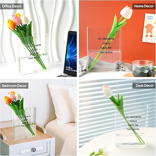 Miniatura 2 de Florero de libro, florero transparente para decoración del hogar, florero de acrílico personalizado para flores, jarrón único regalo para madres,