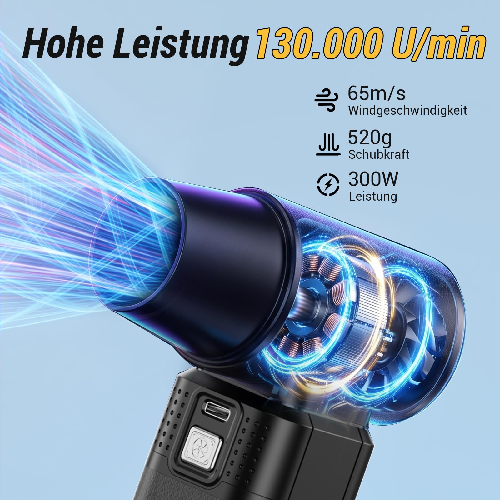 Elektrische Staubgebläse, 130000RMP Electric Air Duster(Pro Max Edition) | 65 m/s Windgeschwindigkeit /Doppelte Akku-Kapazität (16.000 mAh)/Premium Alu-Kühlkörper (kein Überhitzen)/4-Gang Turbo-Modus