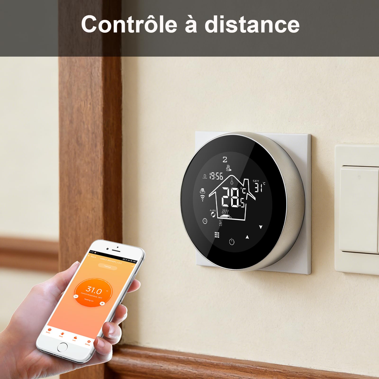 KETOTEK Thermostat Connecté WiFi pour Chauffage au Sol électrique 220V Noir | Intelligente Thermostat Ambiance Programmable pour Plancher Chauffant électrique 16A Compatible avec Alexa