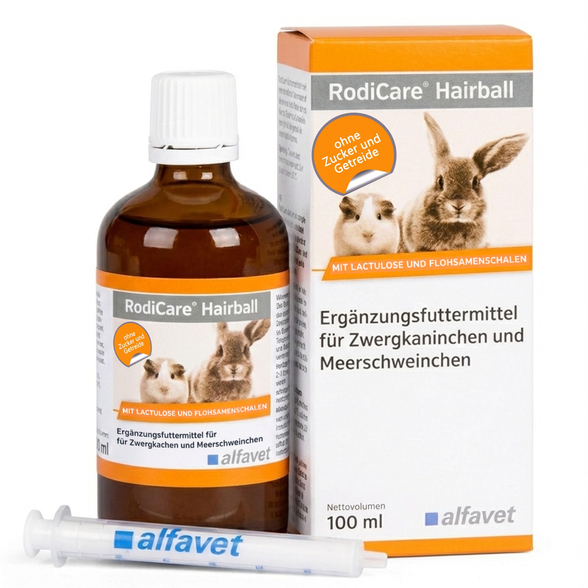 alfavet RodiCare Hairball, Ergänzungsfuttermittel für Zwergkaninchen und Meerschweinchen, fördert die Ausscheidung von Haarballen, 100 ml