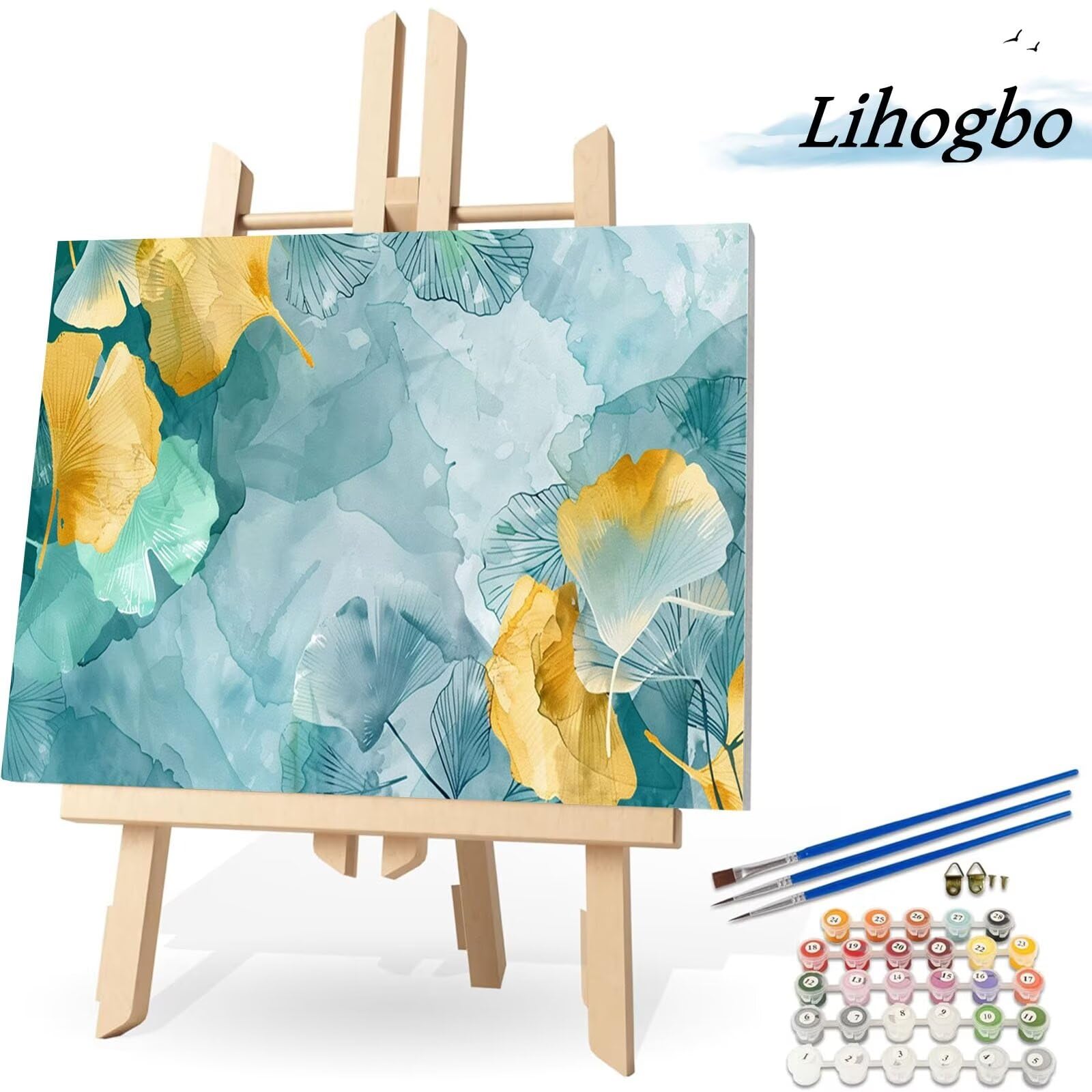 Peinture Numero Adulte Ginkgo Biloba DIY Feuilles Peinture par Numero Adulte Acryliques Peinture par Numéros pour Adultes Débutants Enfants Loisirs