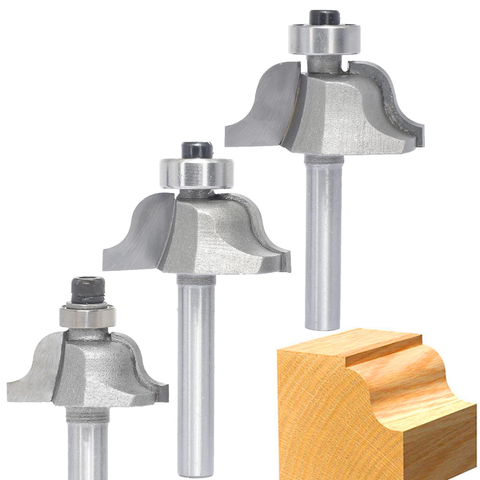 Juego de 3 brocas de enrutador opial, vástago de 1/4 pulgadas, cortadores con punta de carburo para perfilado de madera, molduras, bordes