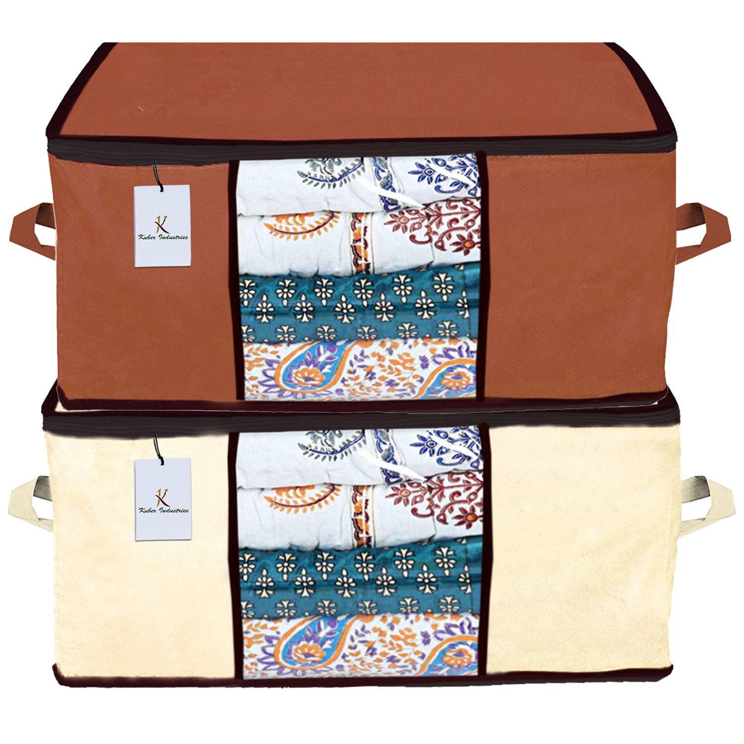Kuber Industries Underbed Bag|Storage Organizer|Blanket Cover|Storage Bag for Clothes Large|Pack of 2 (Ivory, Dark Brown)-picture-35