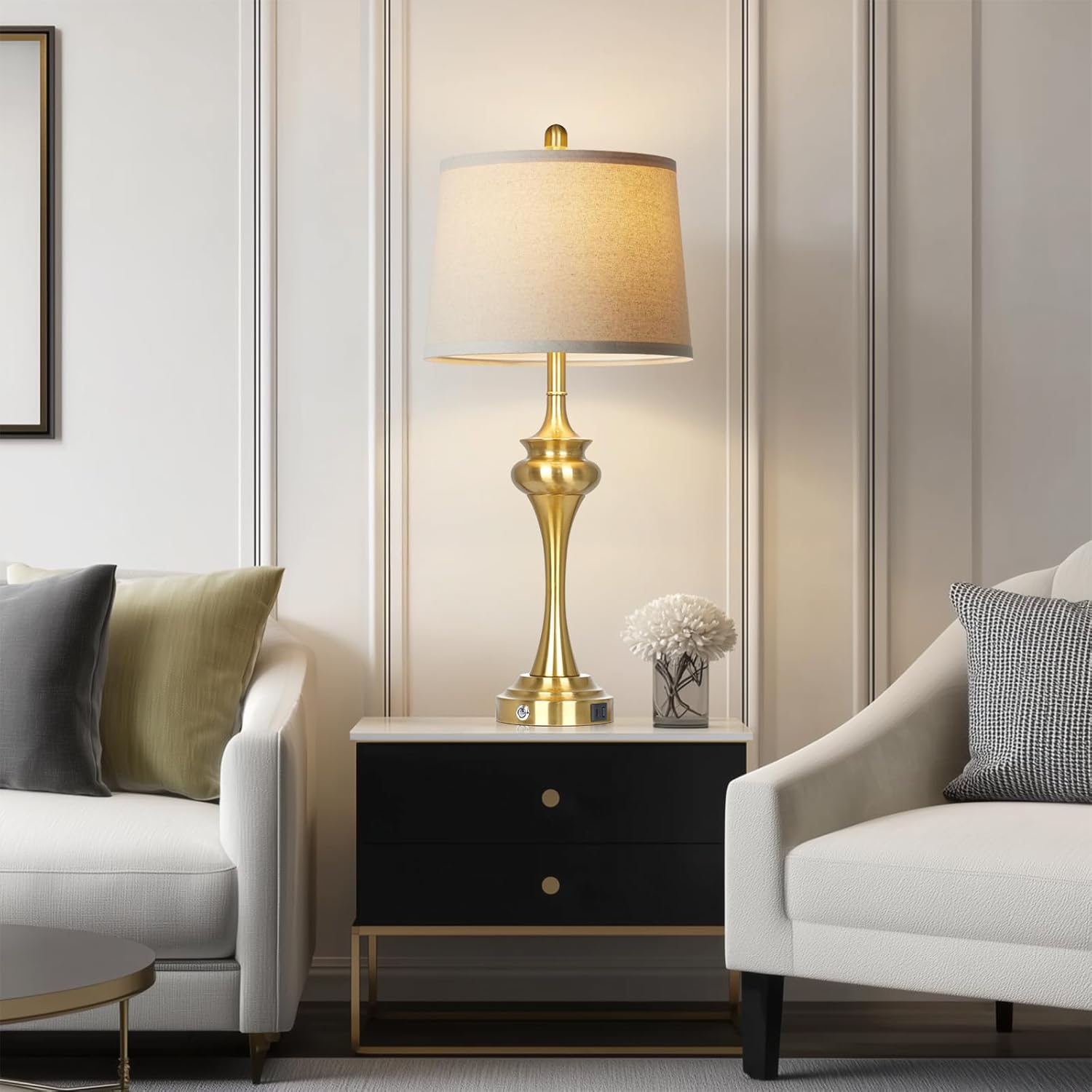 Rinweey 30" Gold Tall Table Lamps for Living Room, Touch Control Modern Bedroom Table Lamp with USB A+C Ports, 3-Way Bedside Lamps Set of 2, Elegant Metal Lamp for Night Stand Desk Side Table Office