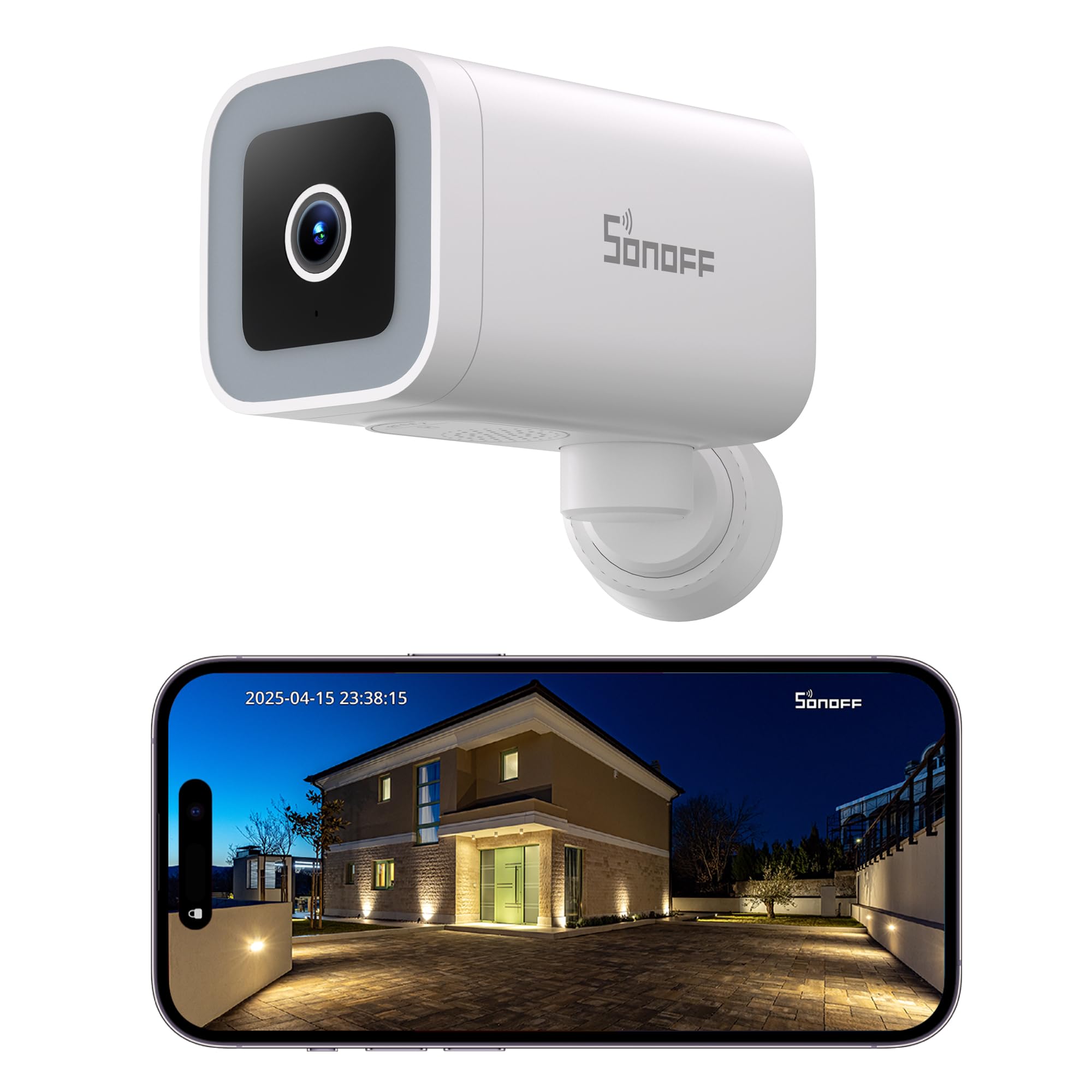 SONOFF CAM-B1P Telecamera di Sicurezza Esterna 2K HD, Visione Notturna a Colori, 180° Panorama, AI Rilevamento Tracciamento, IP65 Impermeabile, Audio Bidirezionale, Compatibile Smart Home