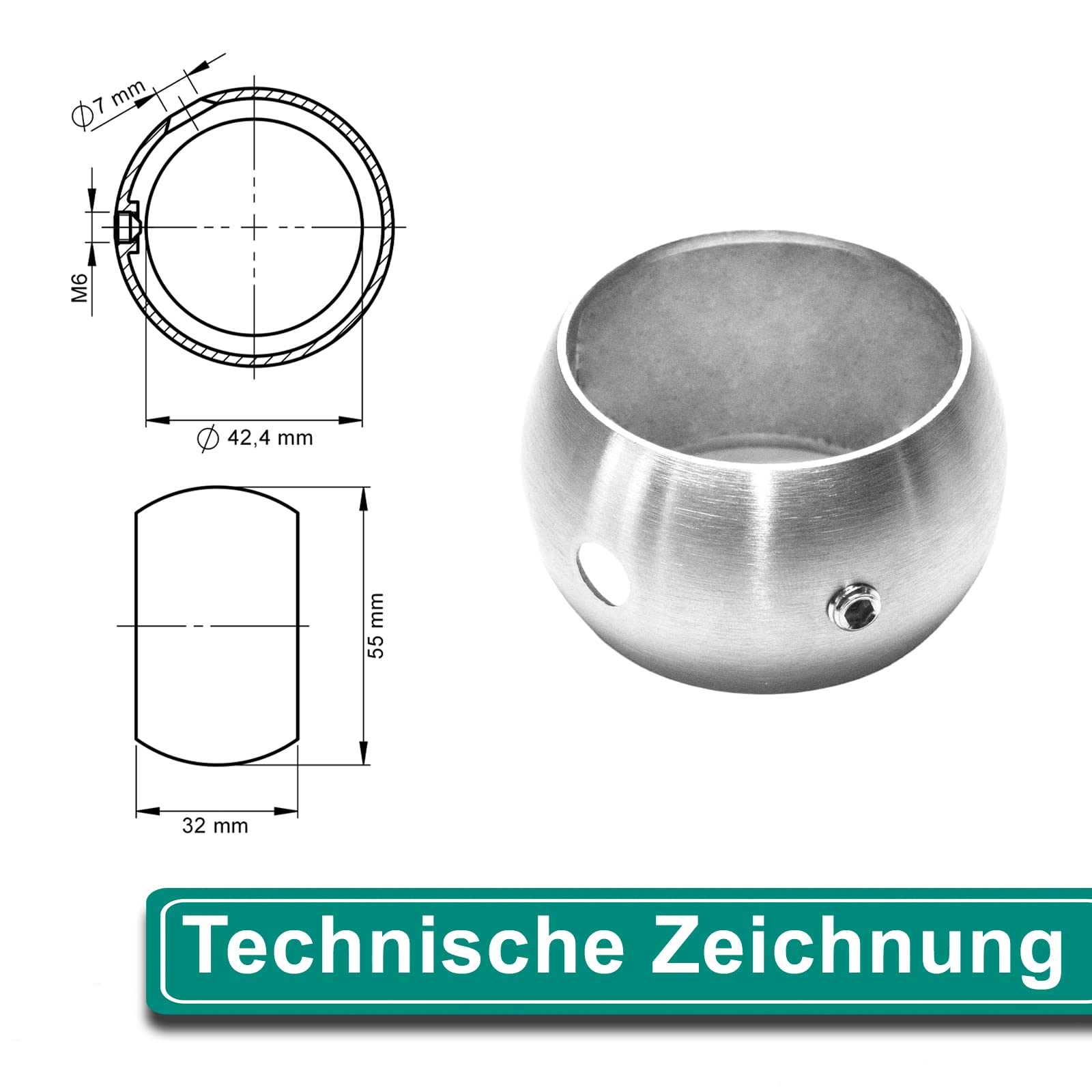 PRIOstahl Kugelring Handlaufhalter Rundrohr Stütze Halter Rohrhalter Ring Handlaufstütze - 6 x Ring Ø 42,4mm für Handläufe Treppengeländer Geländerbau Balkon Terasse aus Edelstahl V2A