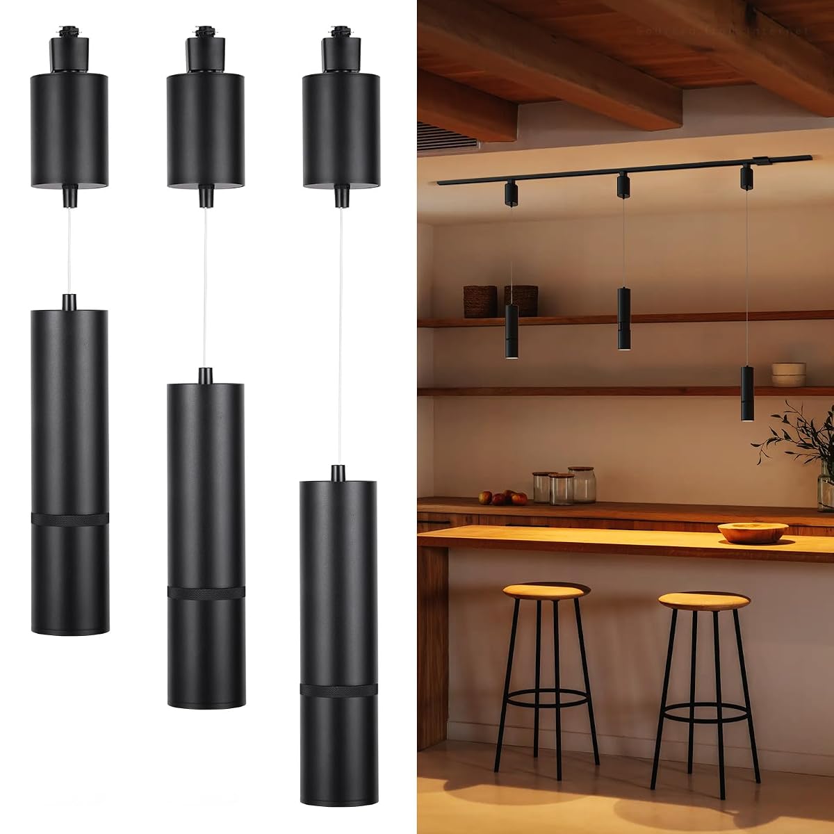 LEONLITE 5CCT Zoomable LED Track Pendant Light, 800LM Adjustable Height H Track