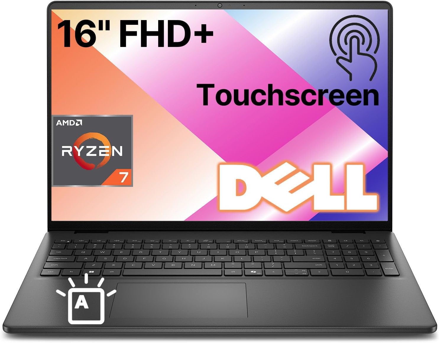 Dell 16" FHD+ Touchscreen Business Laptop | AMD Ryzen 7 CPU(Beat i7-1355U) | 8GB RAM | 256GB PCle SSD | AI Copilot Key | Backlit Keyboard | Windows 11 | Business & Academic