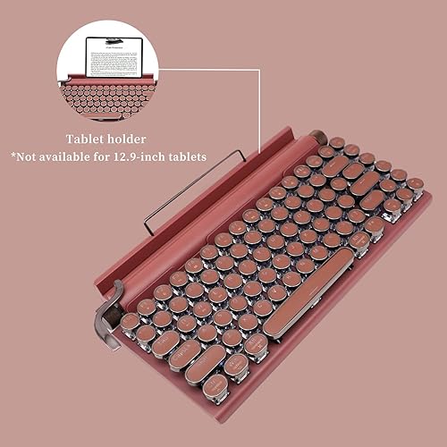 Miniatura 6 de Adventurers Teclado mecánico estilo máquina de escribir retro, 83 teclas, diseño compacto del 75%, Bluetooth 5.0 y con cable, interruptor azul