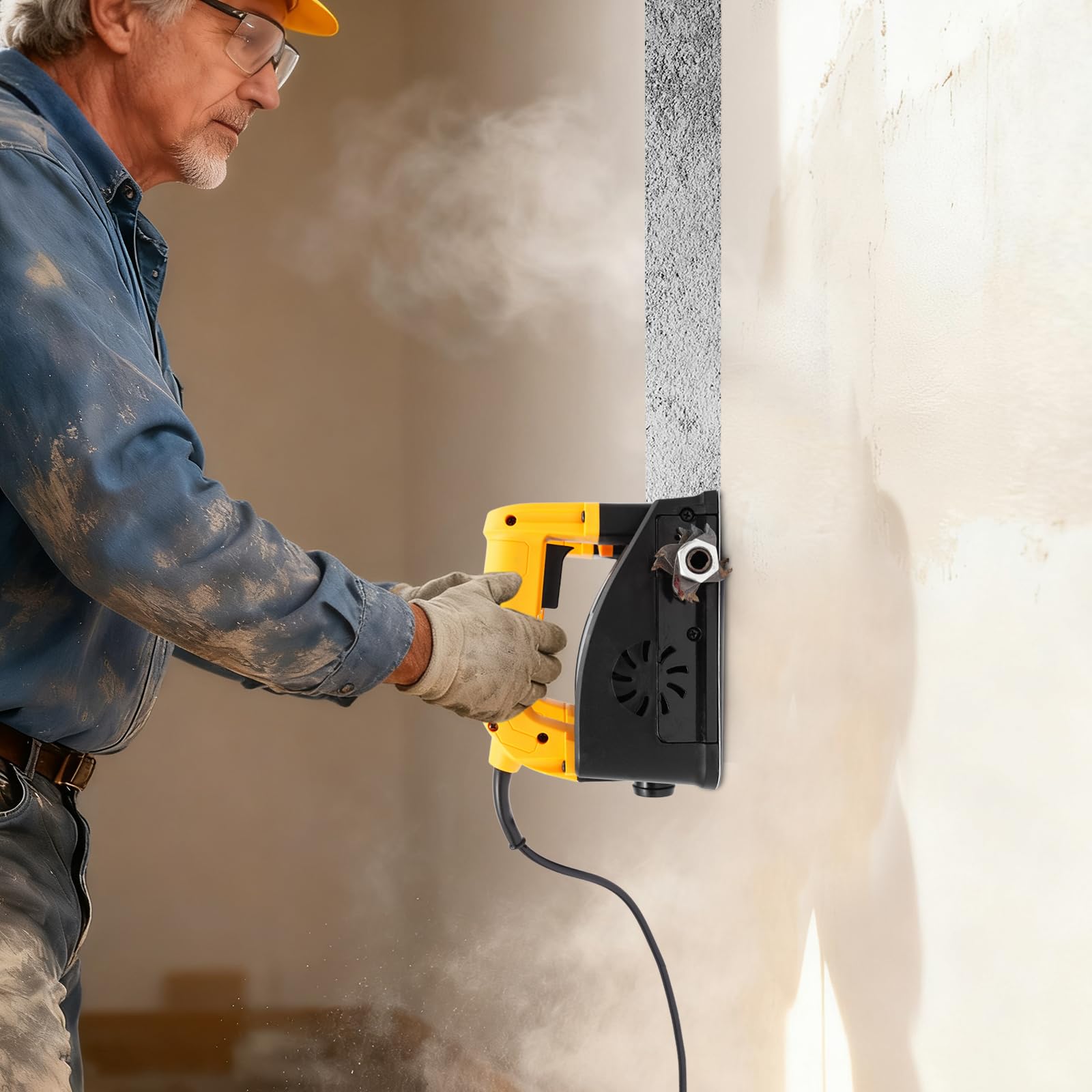 Elektryczna strugarka ścienna, 1200 W, elektryczna strugarka ścienna ze skrzynką narzędziową, frezarka do betonu, maszyna do czyszczenia ścian, regulowana głębokość cięcia 1-4 mm, nadaje się dla