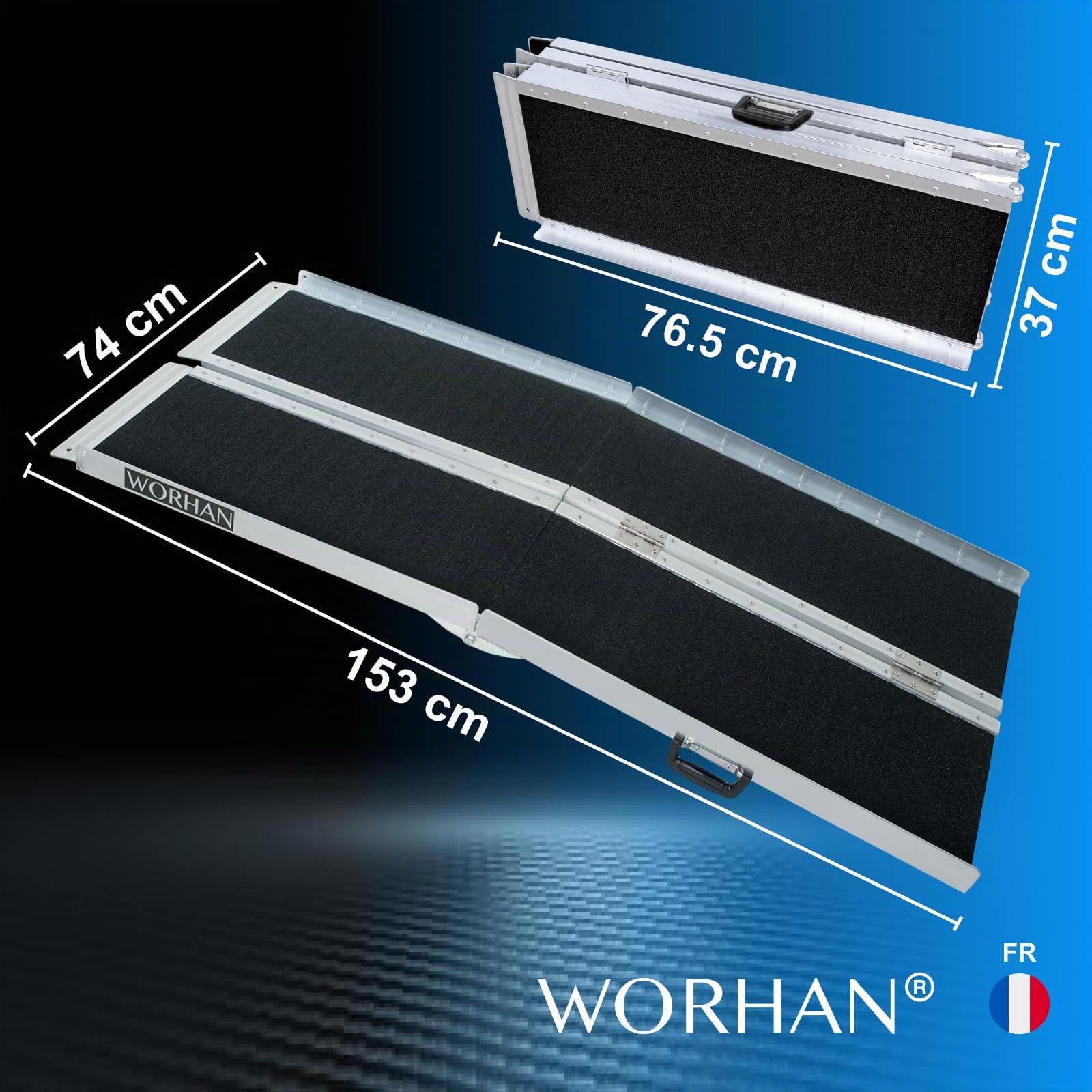 Rampe de 1.53m Alu Pliable Valise Aluminium pour Fauteuil Roulant Chargement Scooter Plate-Forme Fonction Antidérapante Elevée Neuf R5J