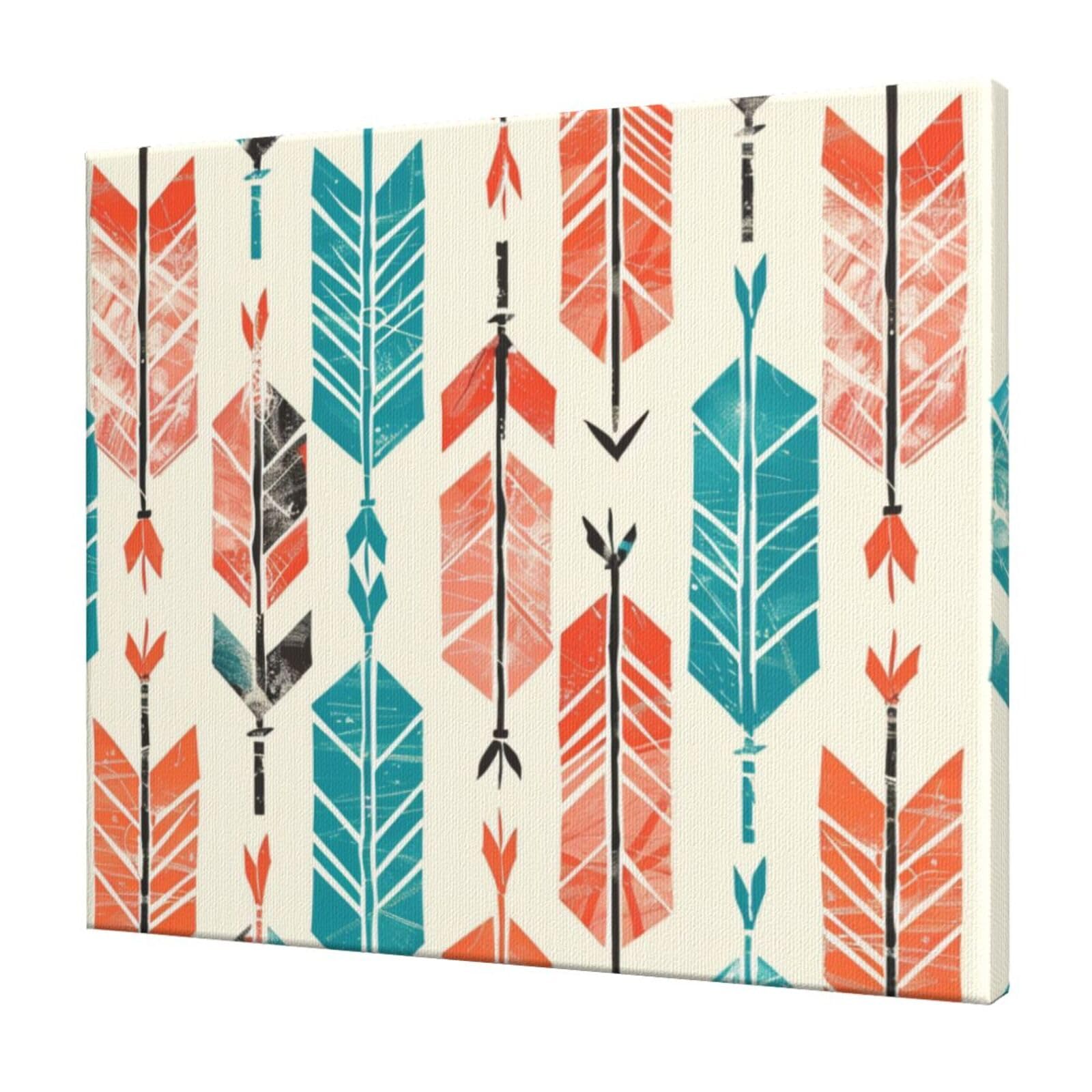 YKLJG Coral and Teal Arrows Printed Wall Art Canvas Prints 60x50 CM Wooden Framed Picture Painting Artwork for Bedroom Kitchen Home Office Decor