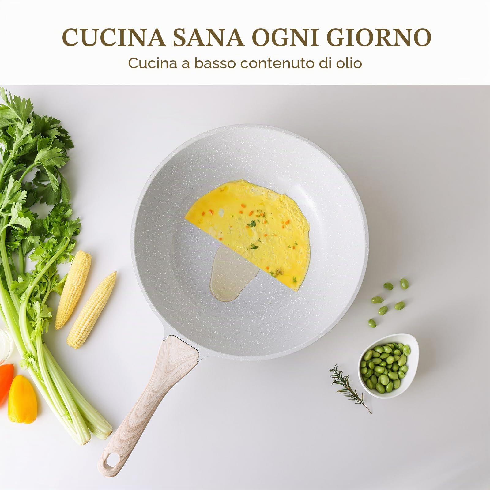 Kordisen Wok Ceramica 30 cm, Wok a Induzione con Coperchio, Rivestimento Antiaderente, Adatto a Tutti i Piani Cottura, Senza PFOA e PFAS (Grigio)