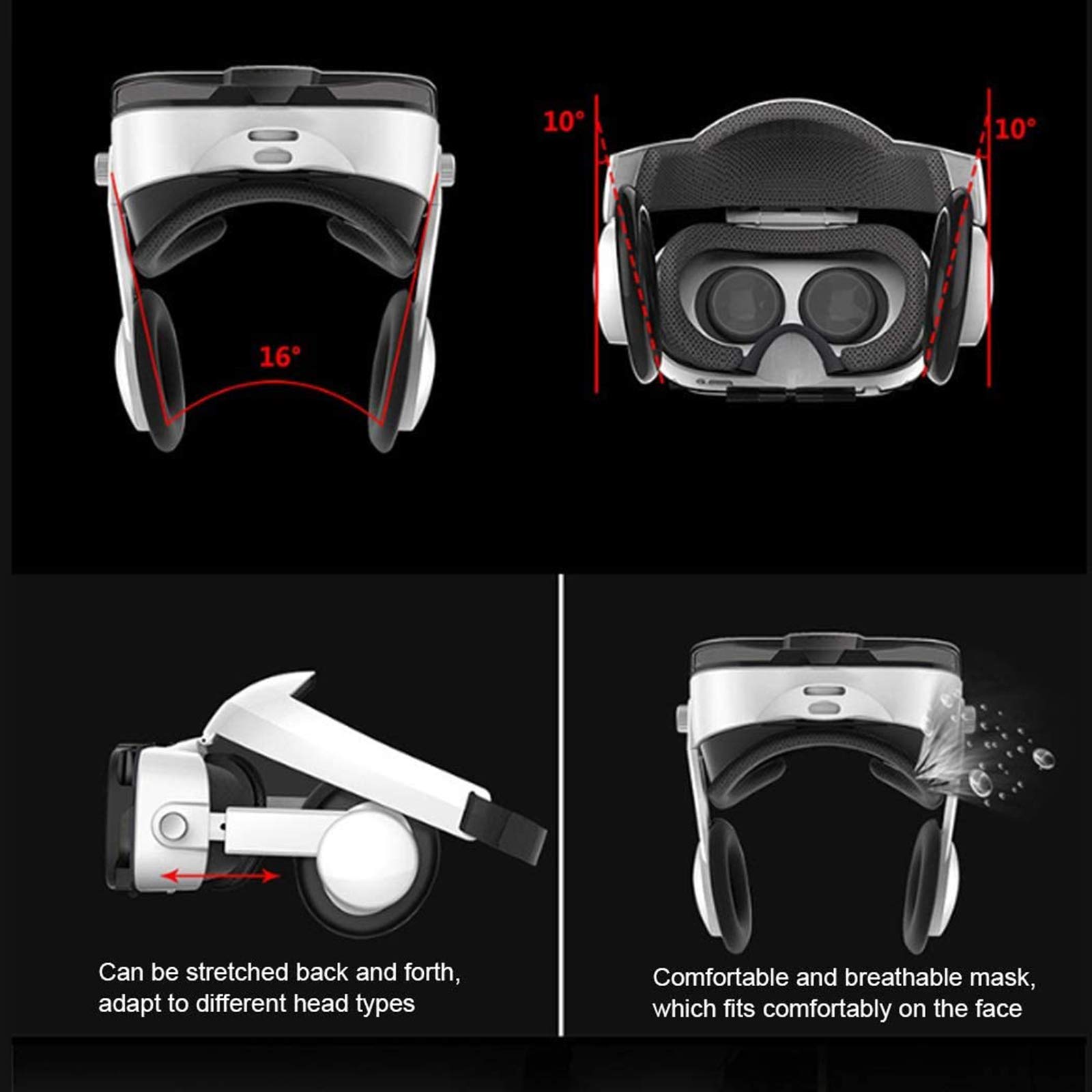 Occhiali VR 3D, Realtà Virtuale Visore con Sportello Auricolare e Lenti Regolabili, Realtà Virtuale VR Occhiali Compatibile con per Film e Giochi 3D